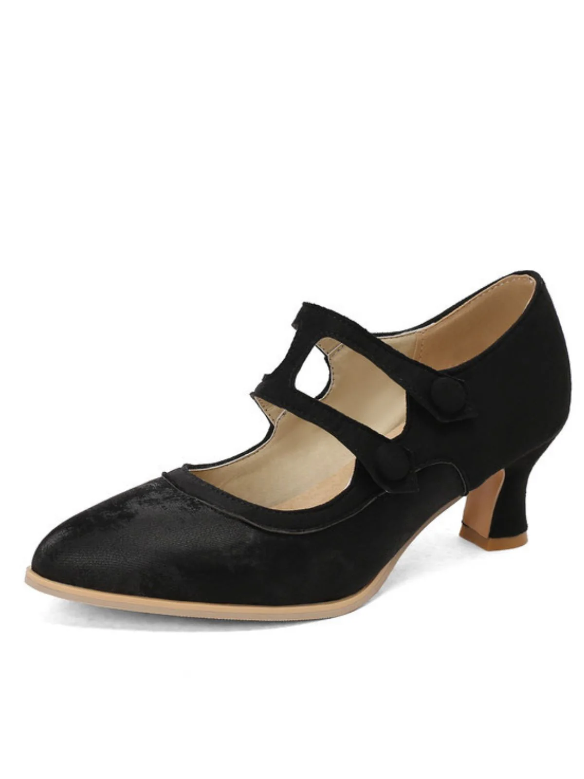 Suede Mary Jane Button Detail Heels - Image 7