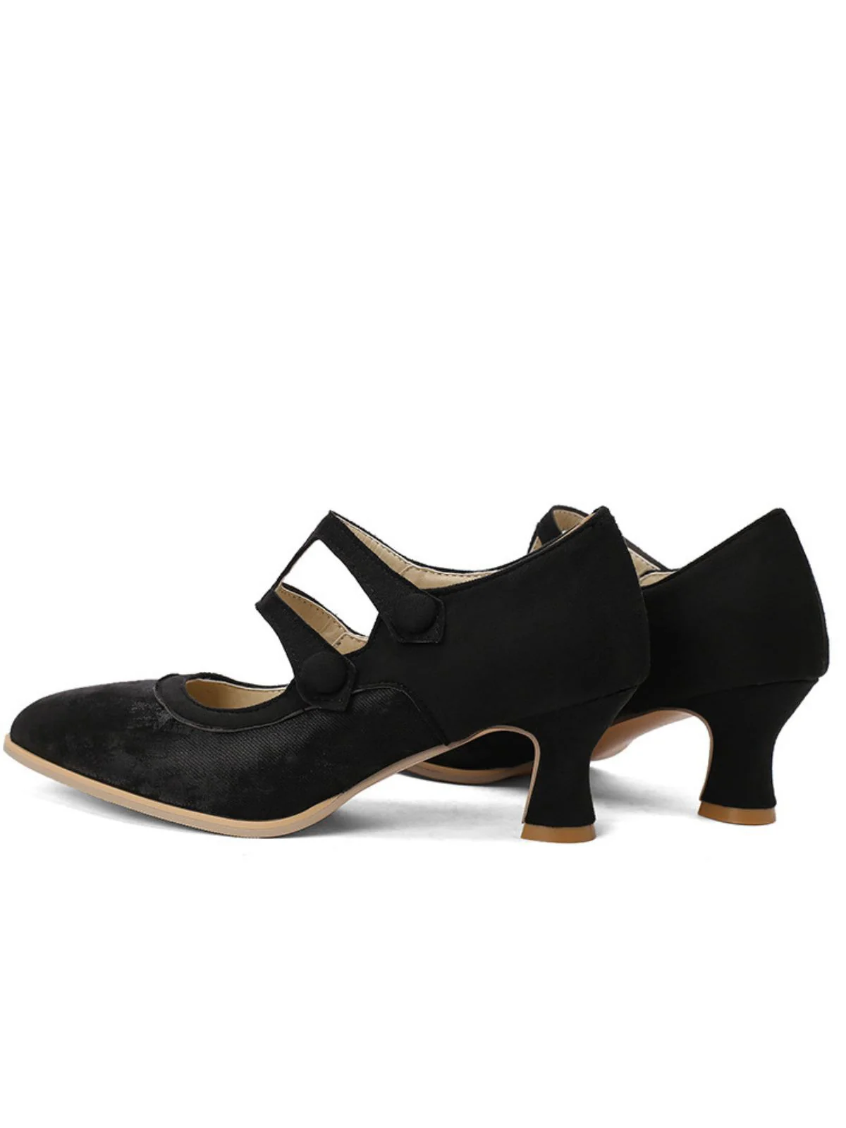 Suede Mary Jane Button Detail Heels - Image 8