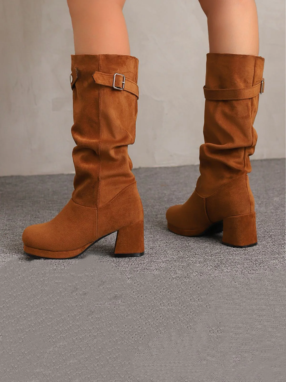 Suede Slouch Block Heel Mid Boots - Image 3