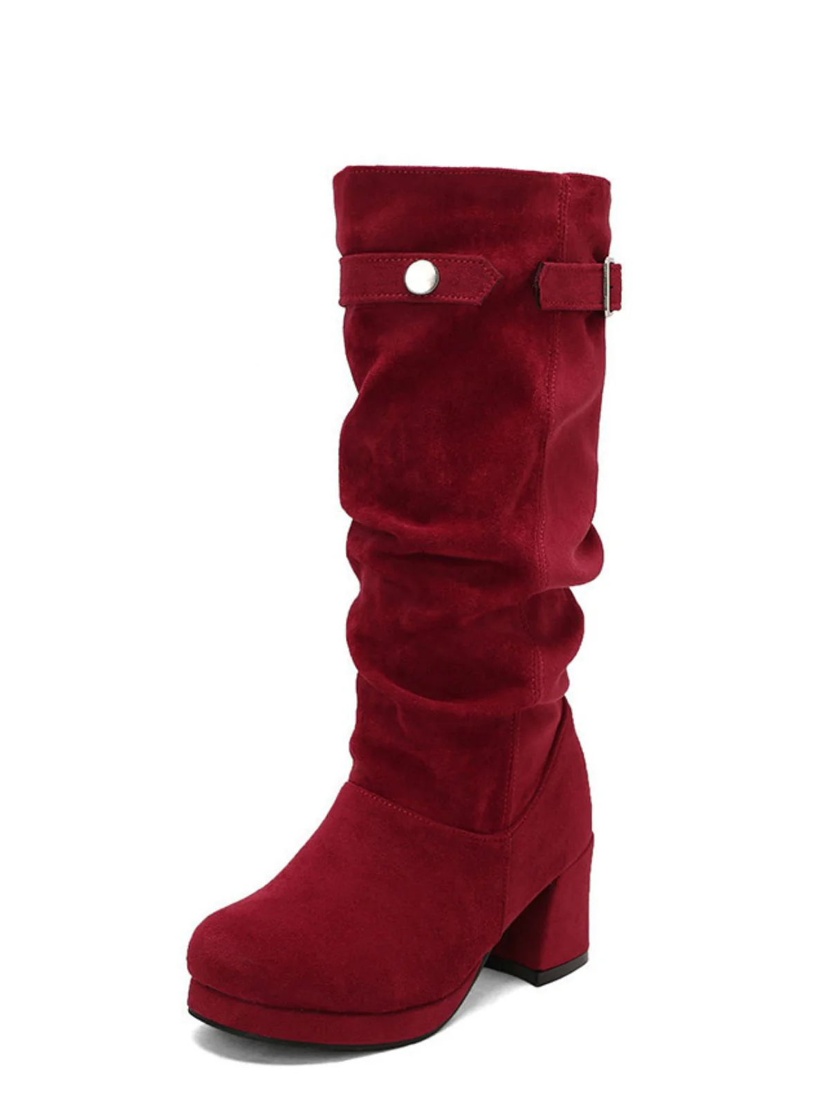 Suede Slouch Block Heel Mid Boots - Image 4