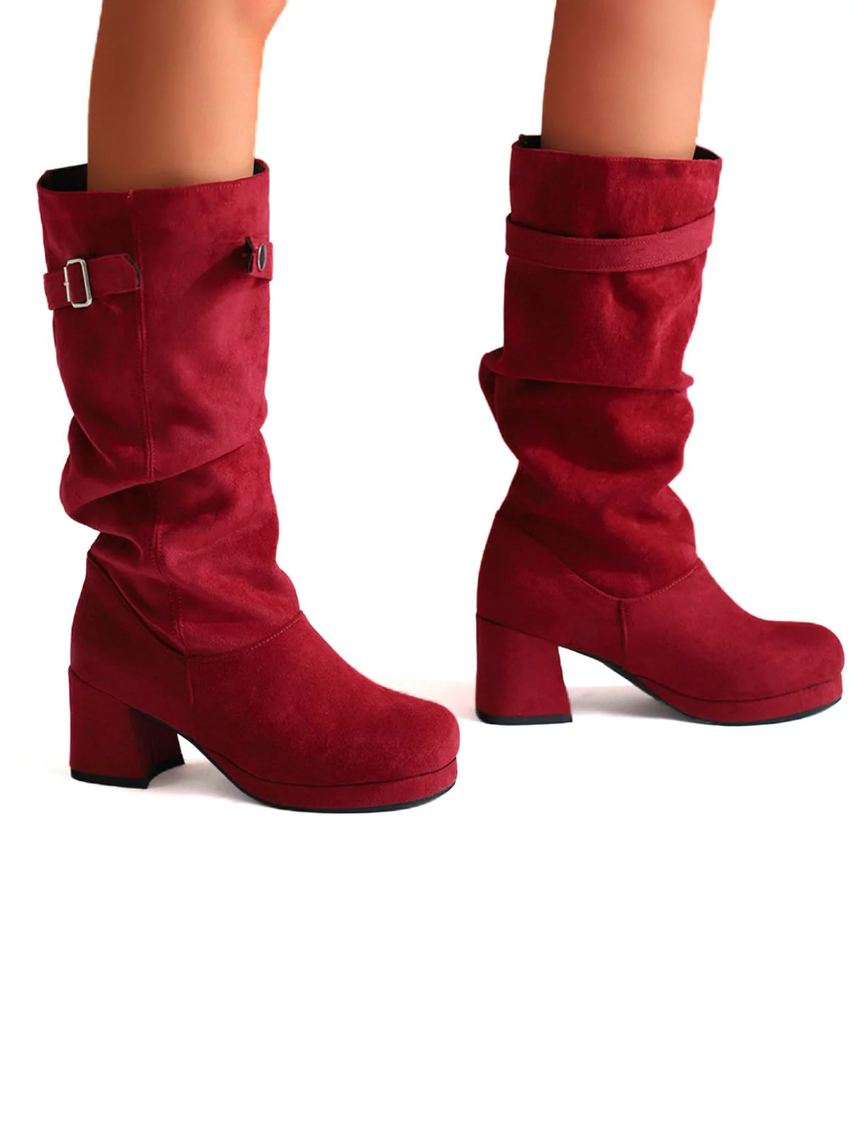 Suede Slouch Block Heel Mid Boots - Image 5