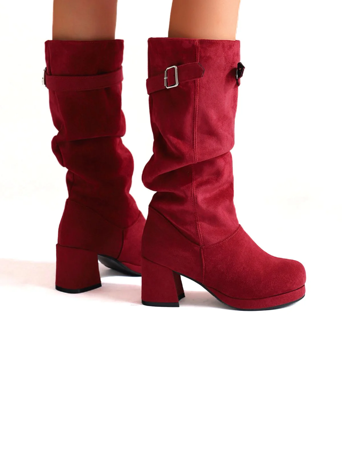 Suede Slouch Block Heel Mid Boots - Image 6