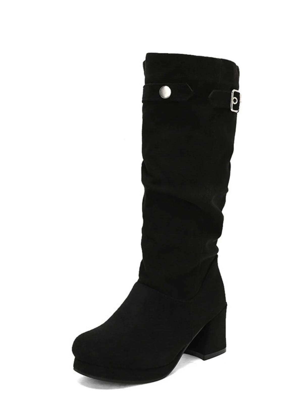Suede Slouch Block Heel Mid Boots - Image 7