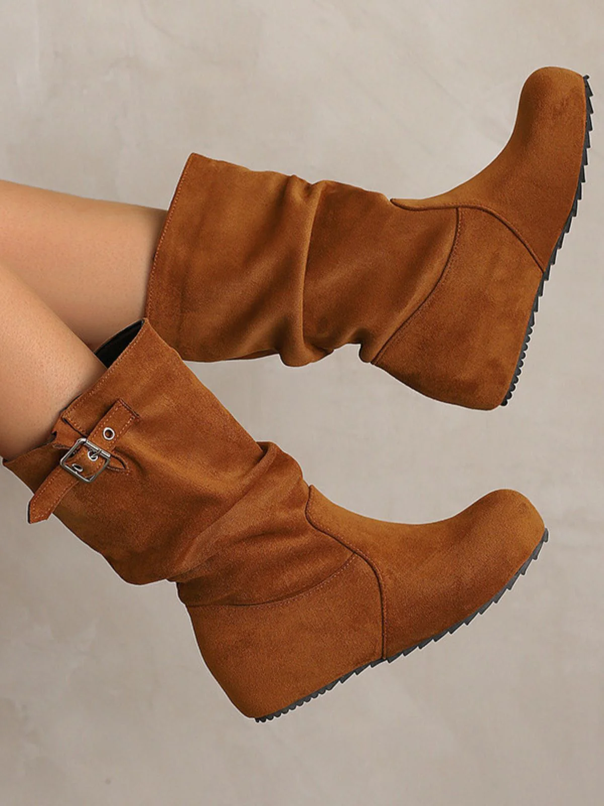 Suede Wedge Buckle Detail Boots - Image 2
