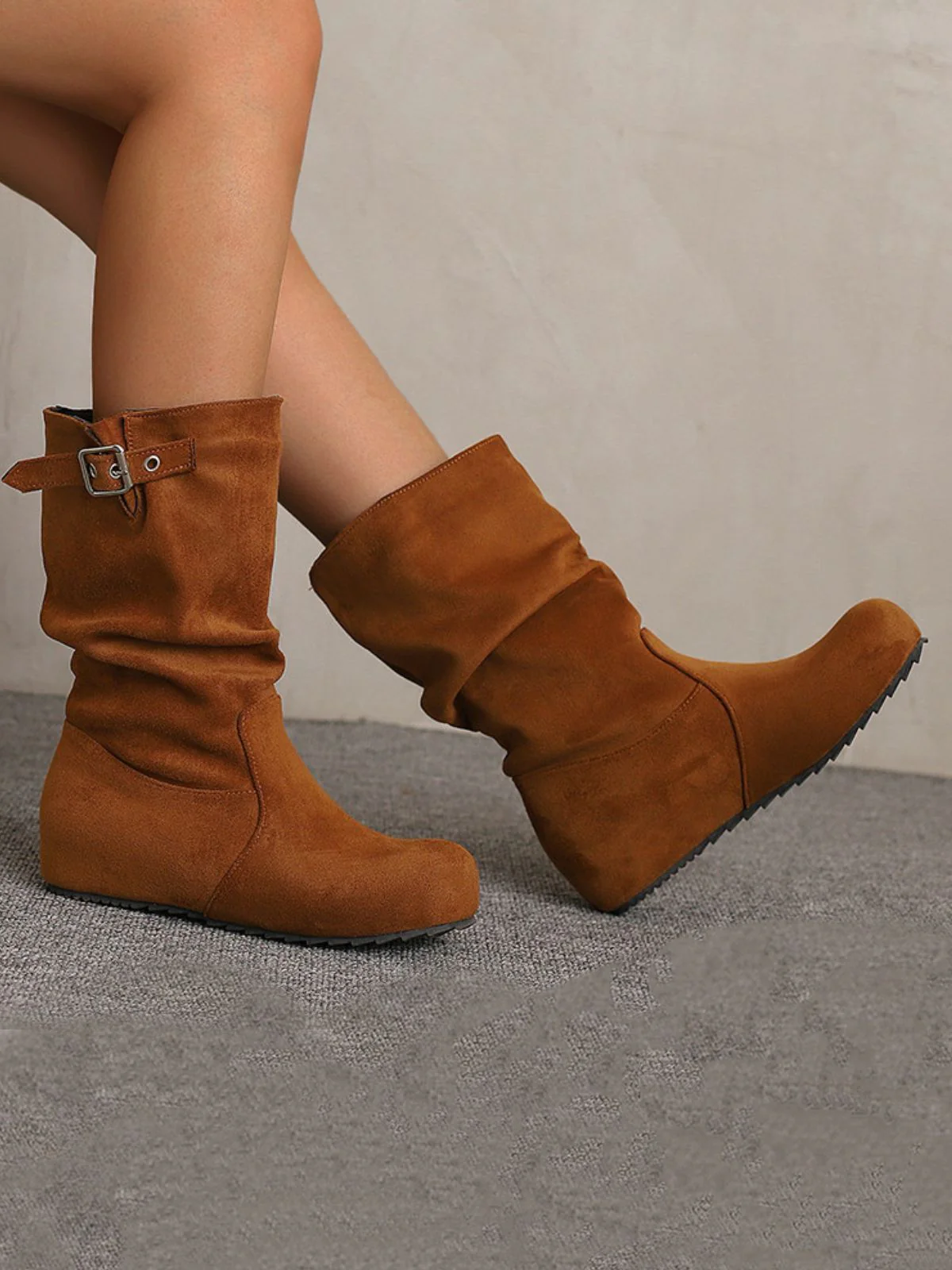 Suede Wedge Buckle Detail Boots - Image 3