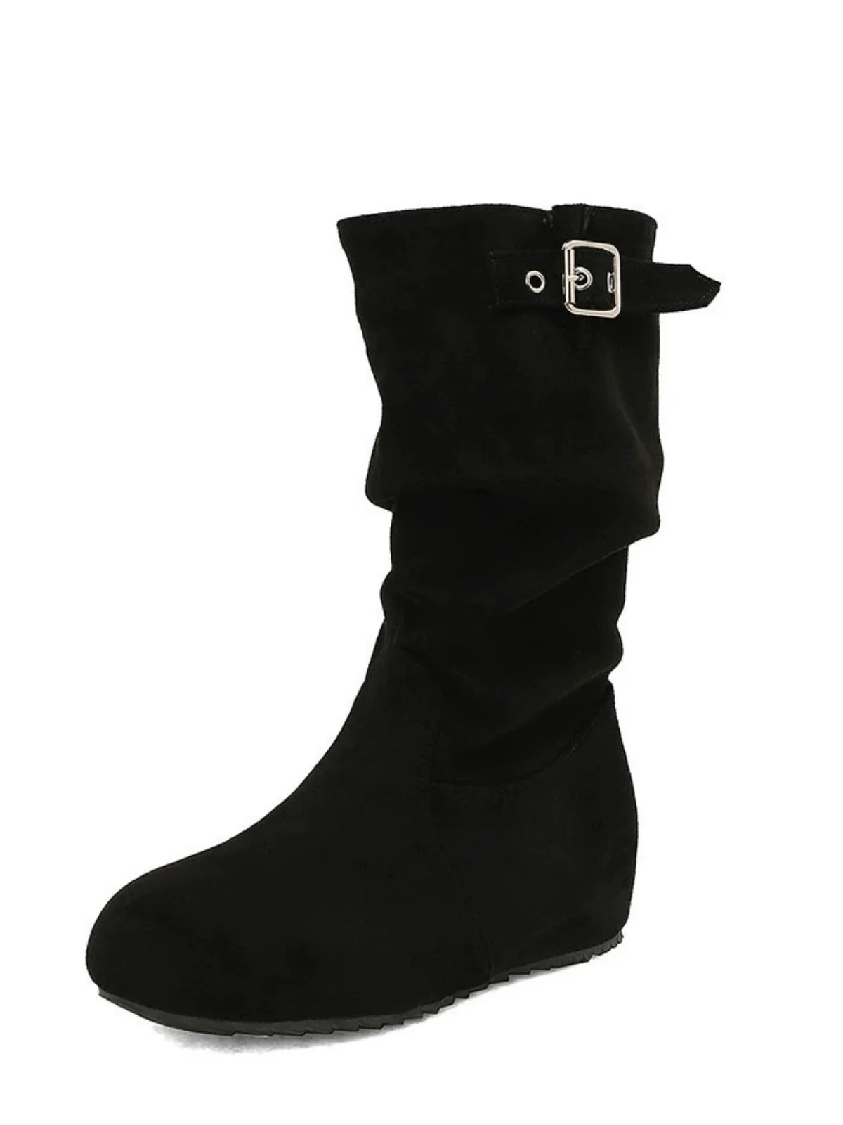 Suede Wedge Buckle Detail Boots - Image 4