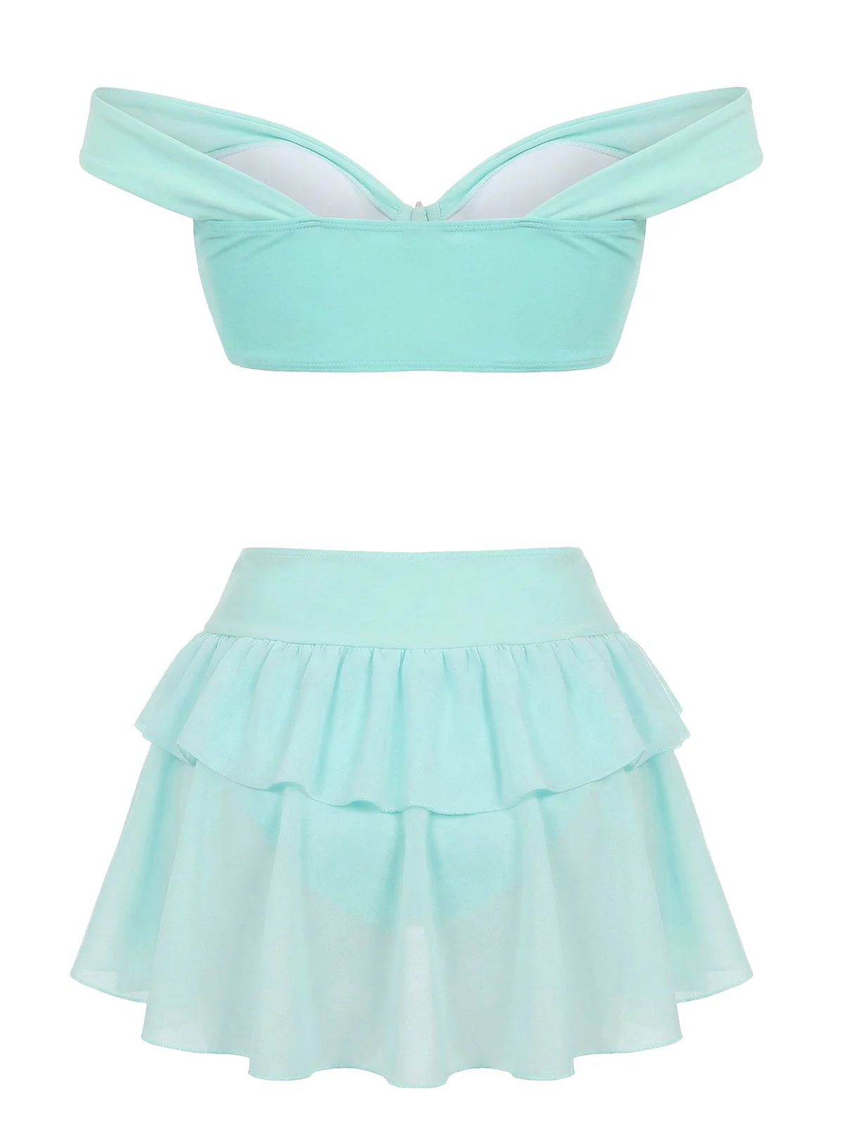 Teal 1970s Jasmine Princess Off-Shoulder Ruffled Bikini Set - Image 2