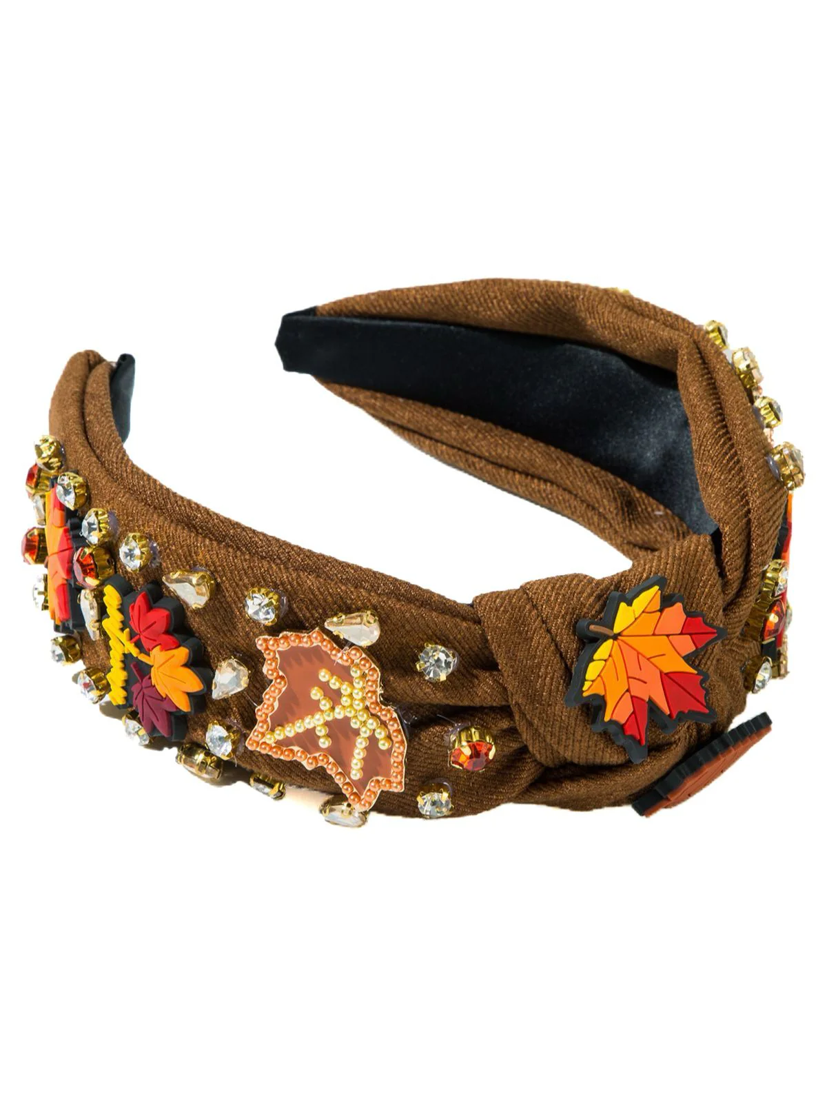 Thanksgiving Alloy Maple Leaf & Turkey Rhinestone Headband - Image 2