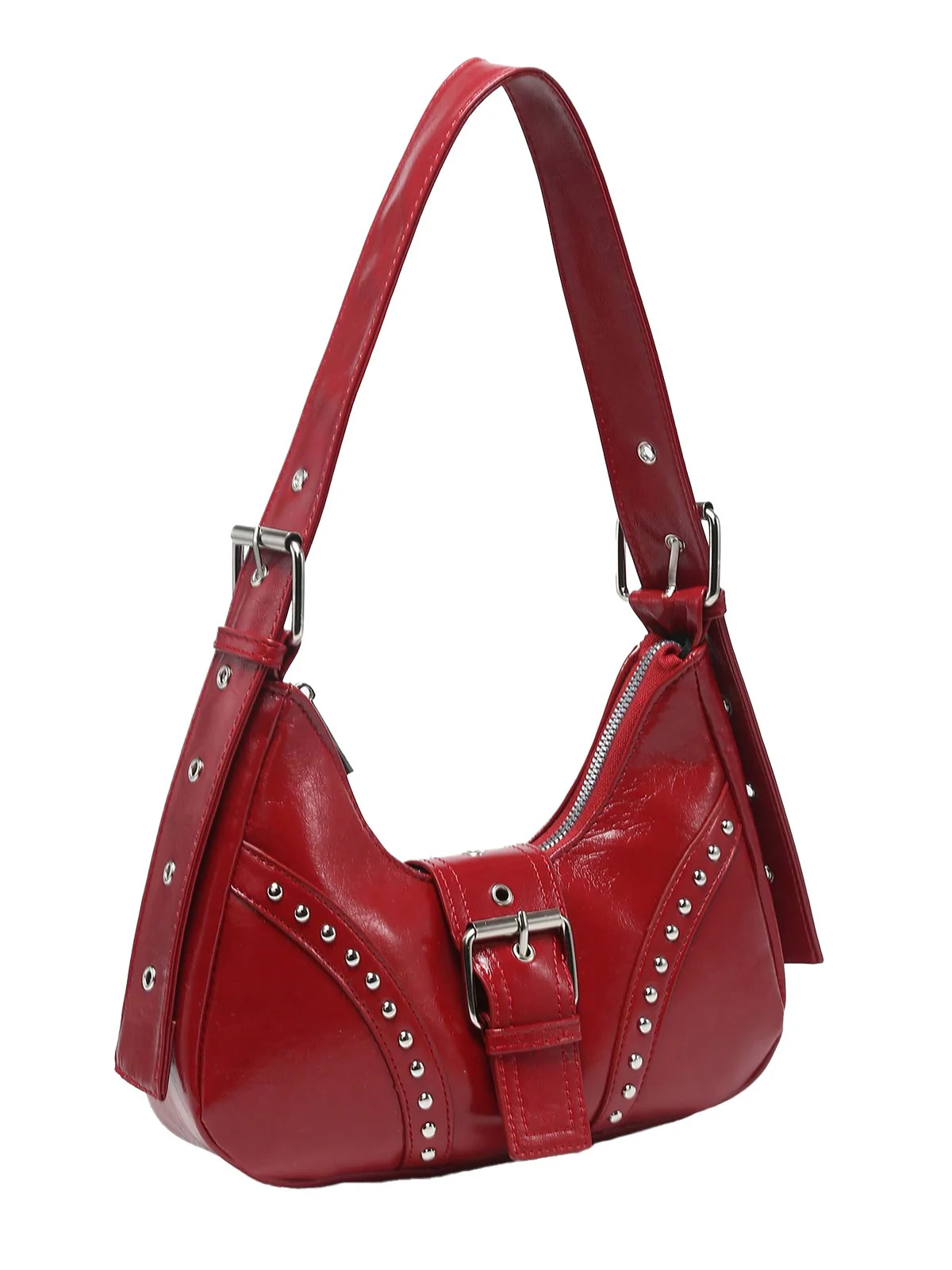 True Red Steampunk Leather Rivets Shoulder Bag - Image 2