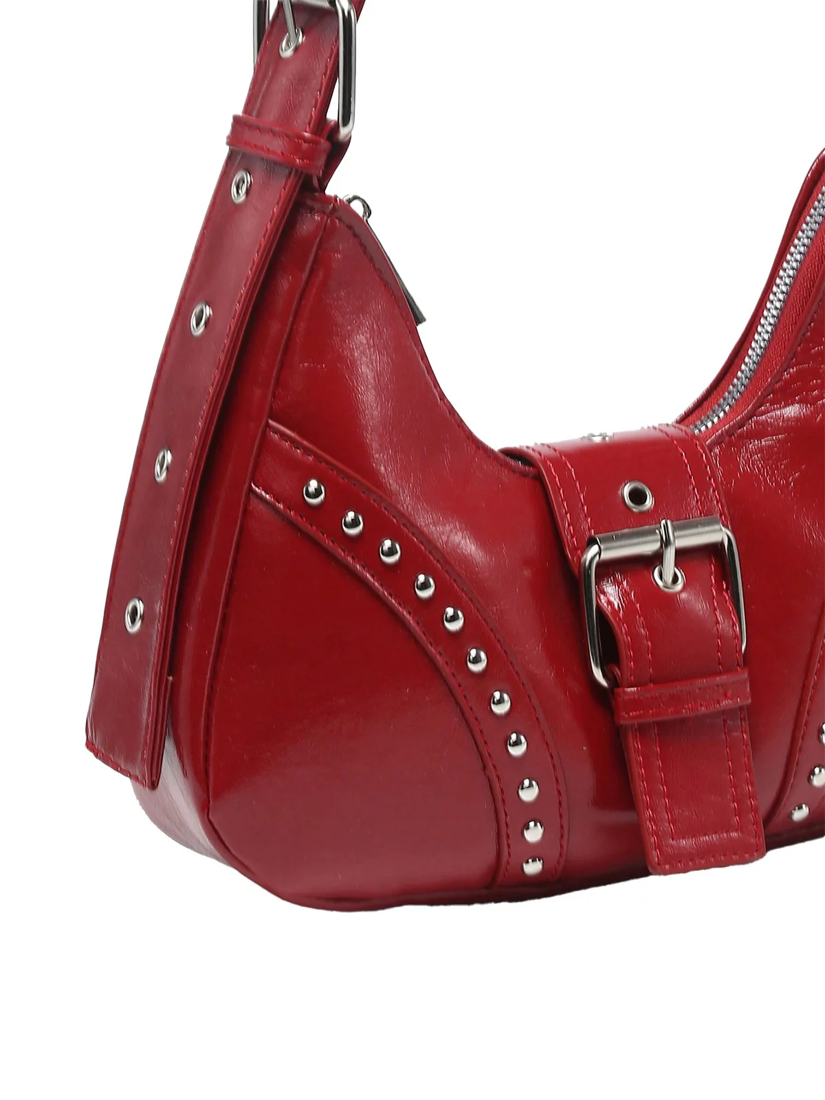 True Red Steampunk Leather Rivets Shoulder Bag - Image 3