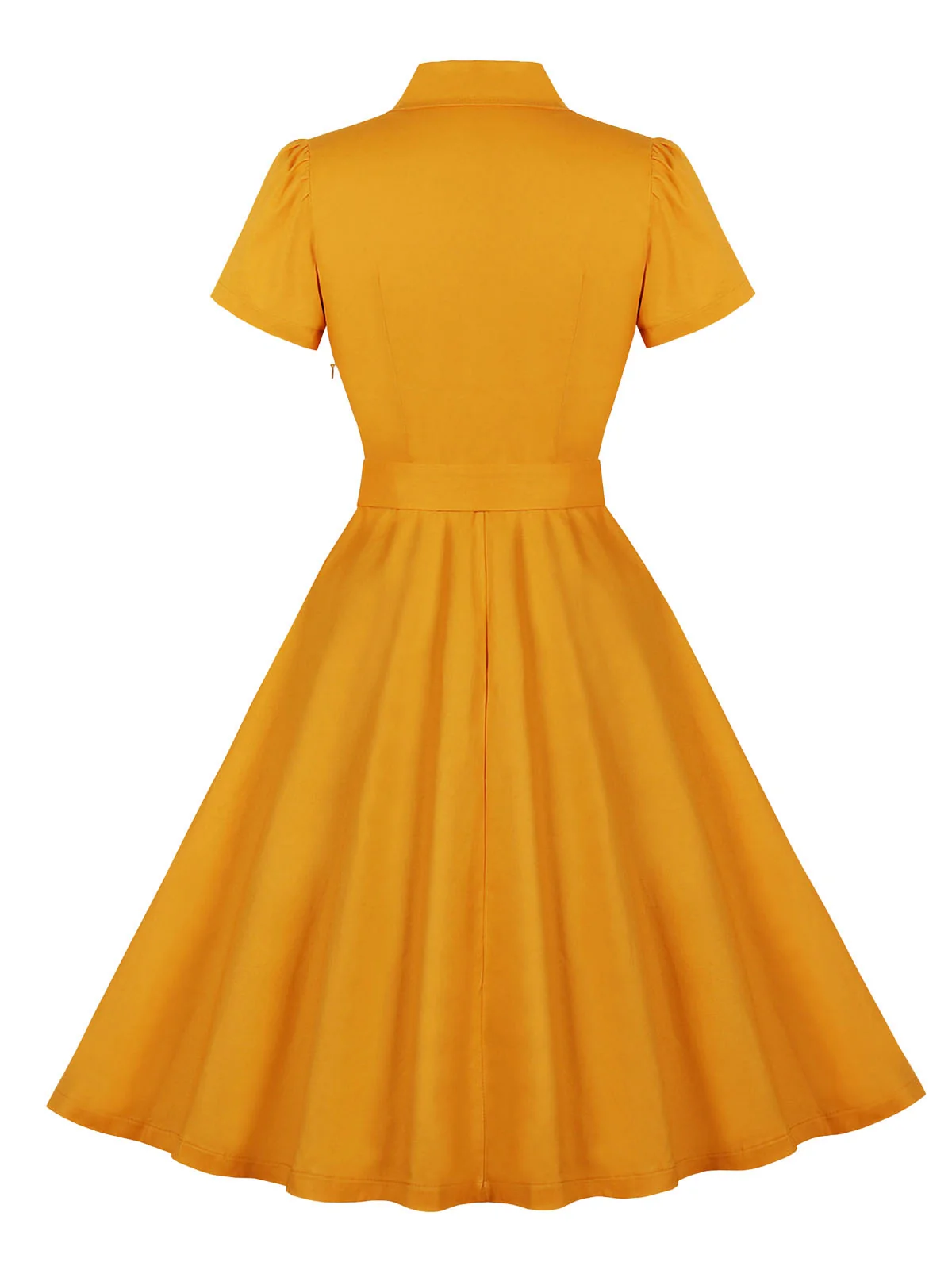 Turmeric 1950s Buttoned Lapel Belted Dress - Image 2