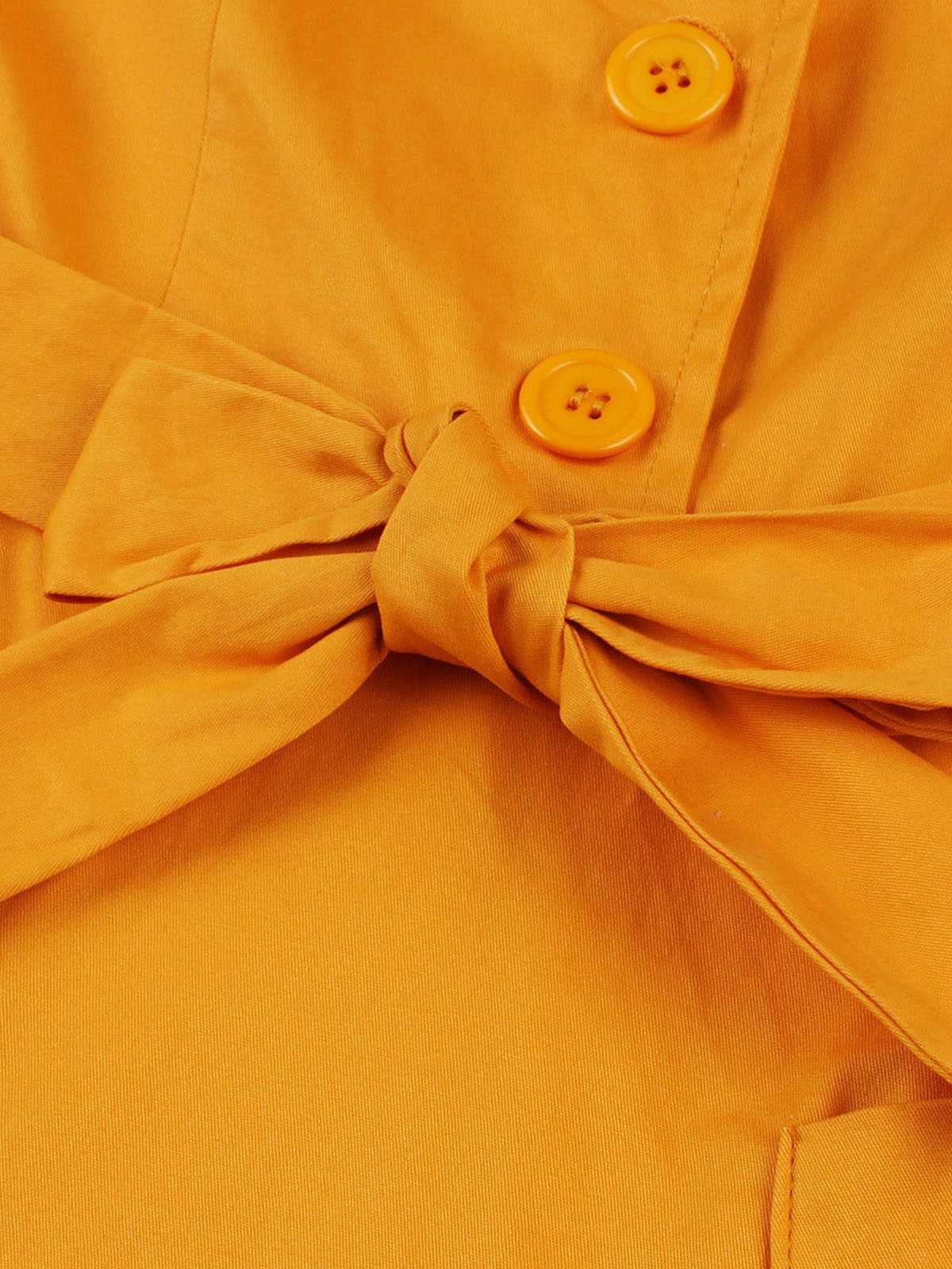 Turmeric 1950s Buttoned Lapel Belted Dress - Image 5