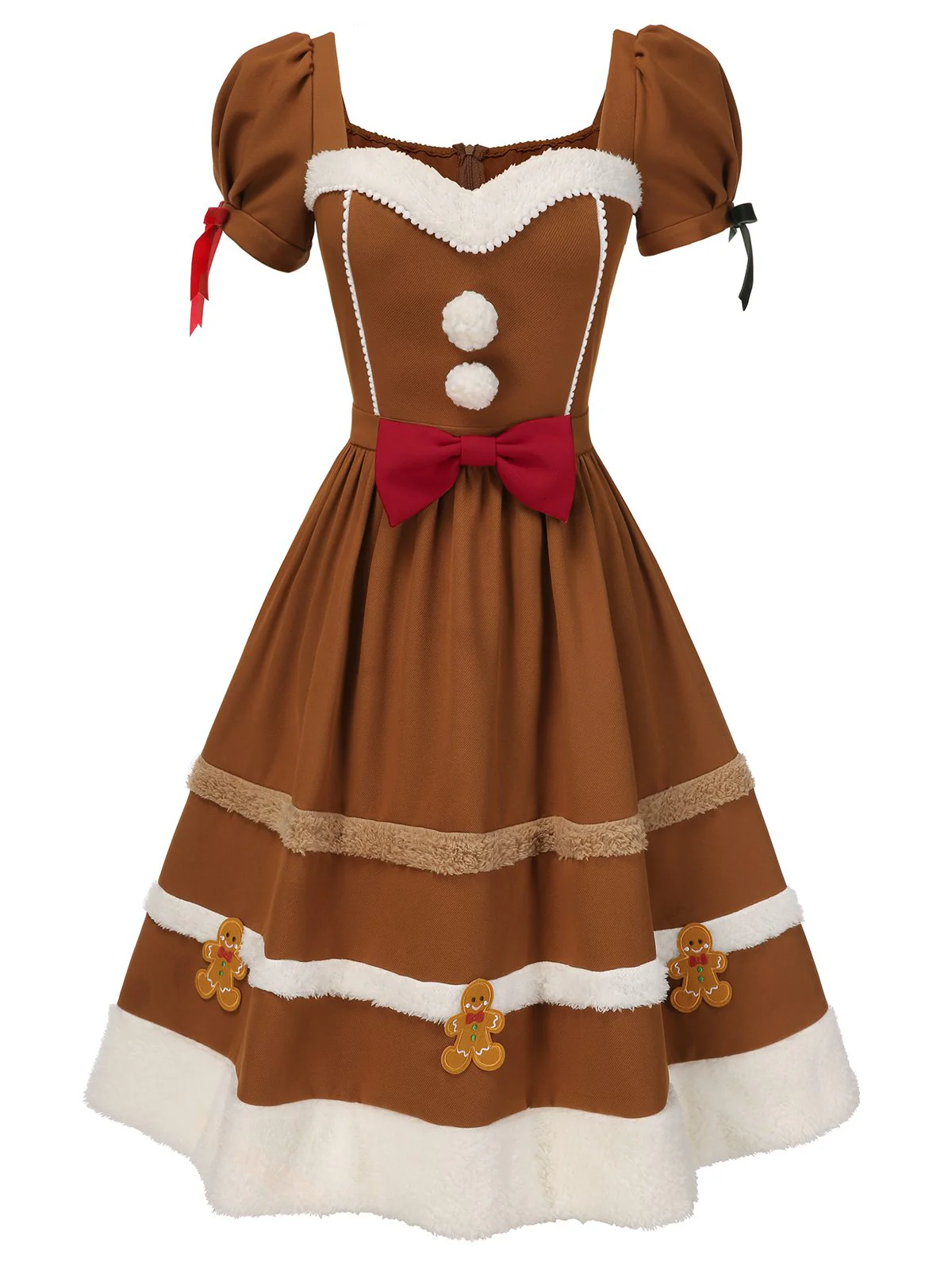 Turmeric 1950s Gingerbread Man Plush Trim Dress - Image 2