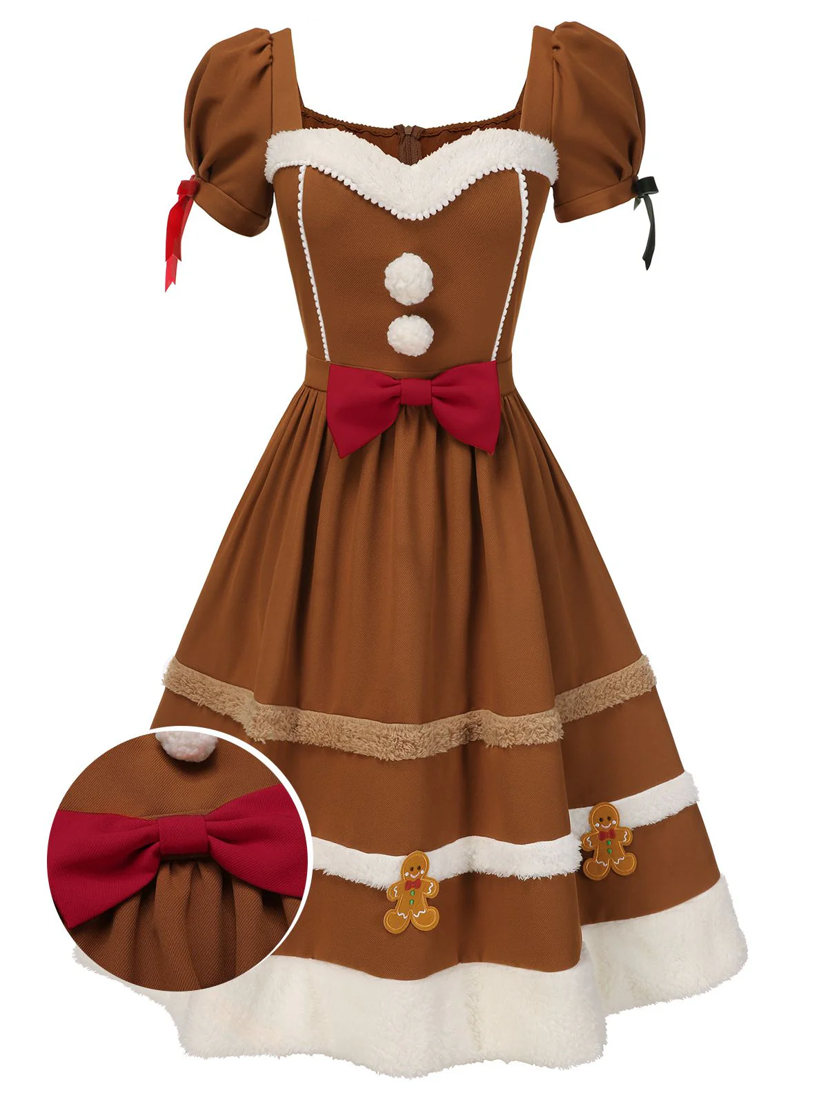Turmeric 1950s Gingerbread Man Plush Trim Dress - Image 3