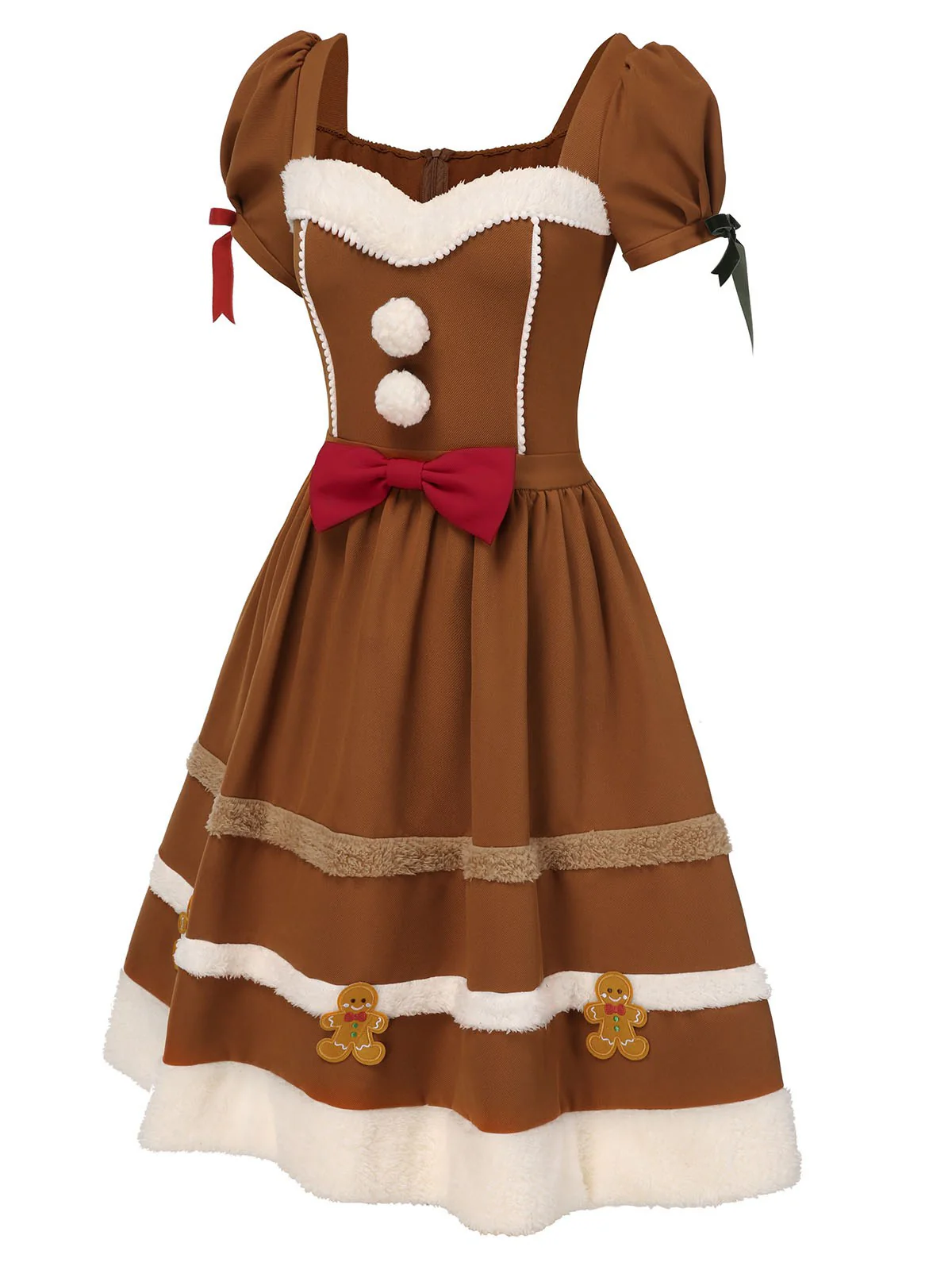 Turmeric 1950s Gingerbread Man Plush Trim Dress - Image 4