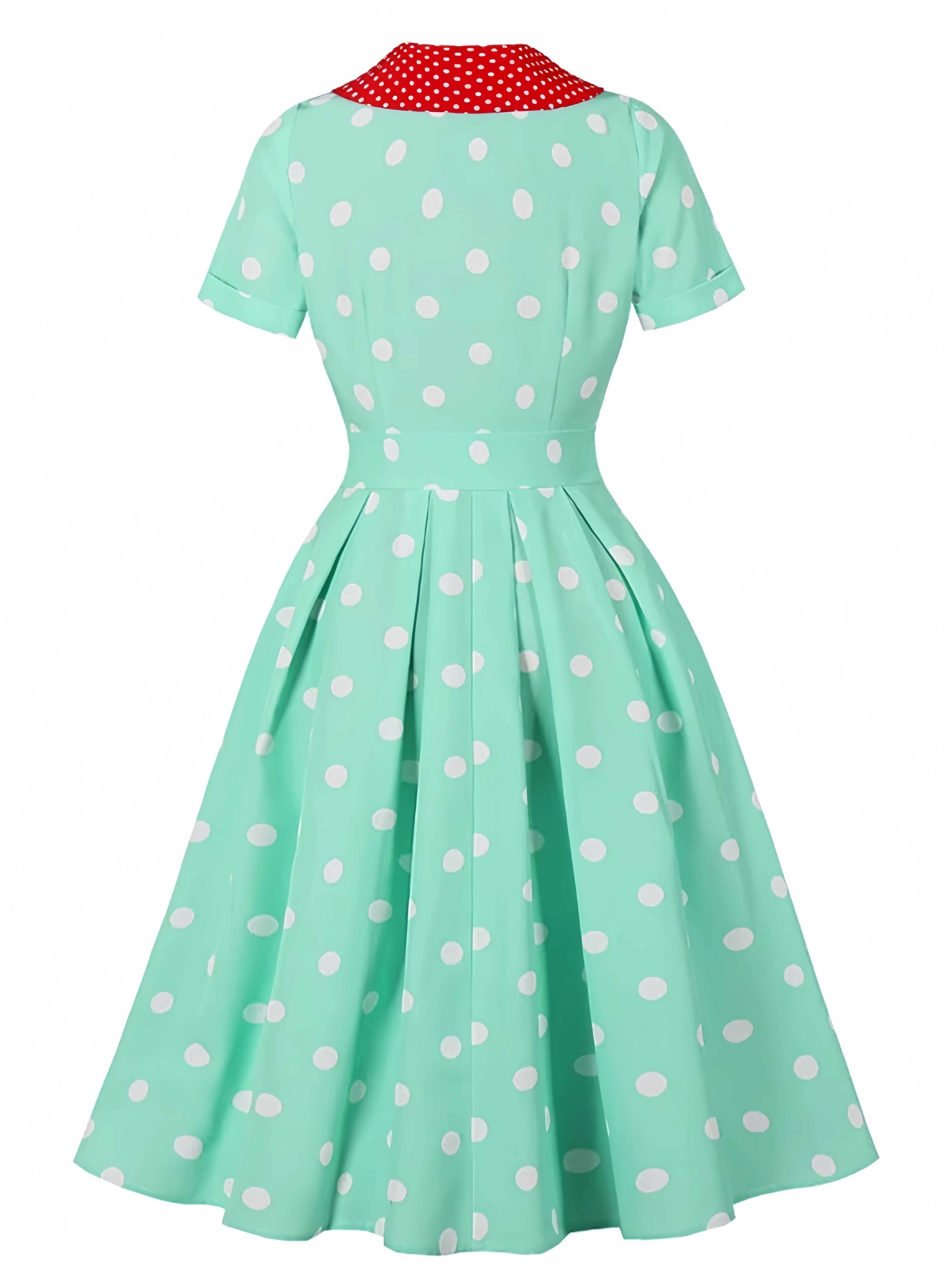 Turquoise 1950s Patchwork Polka Dots Dress - Image 2