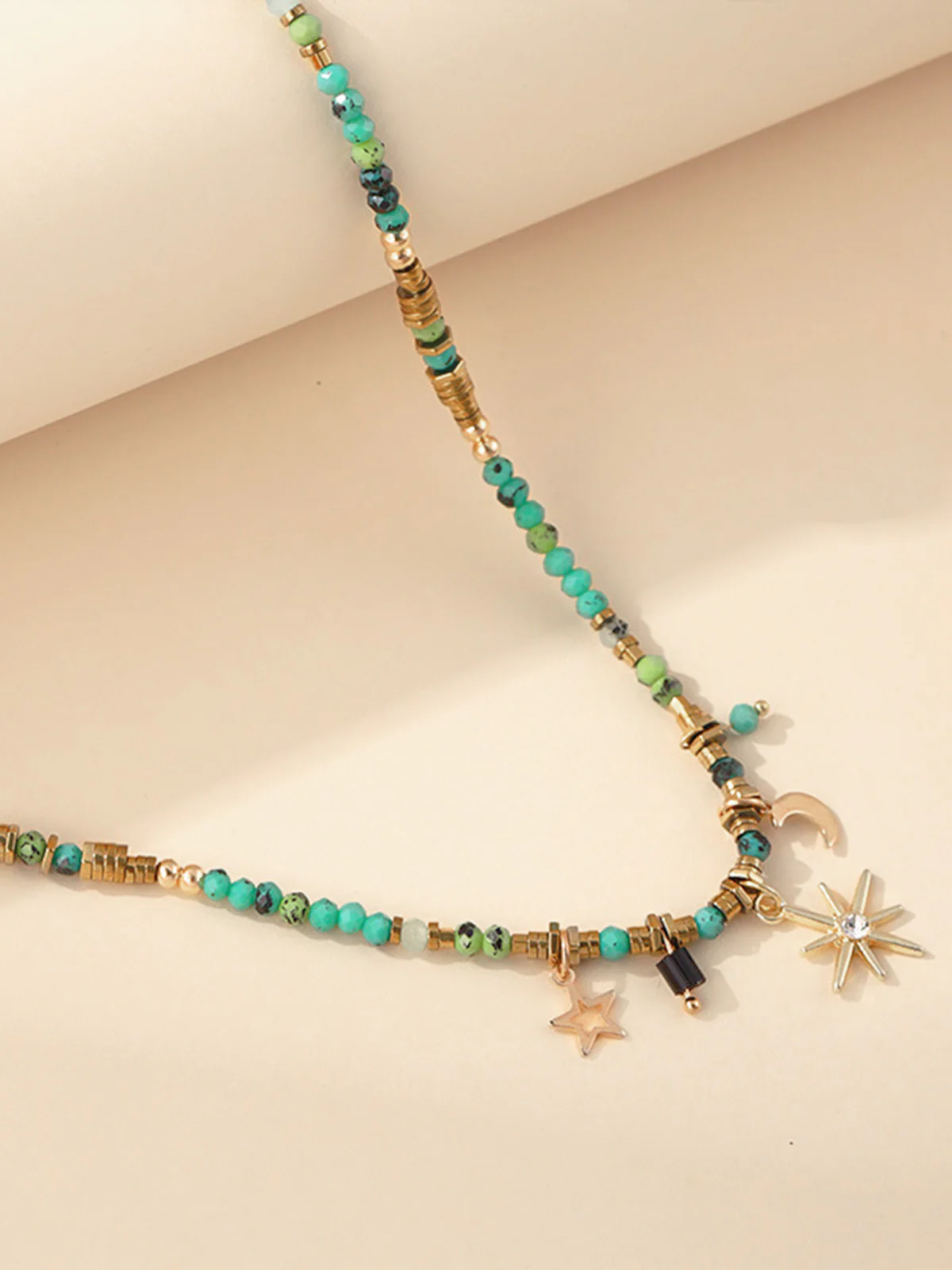 Turquoise Beaded Boho Star Moon Sun Pendant Necklace - Image 4