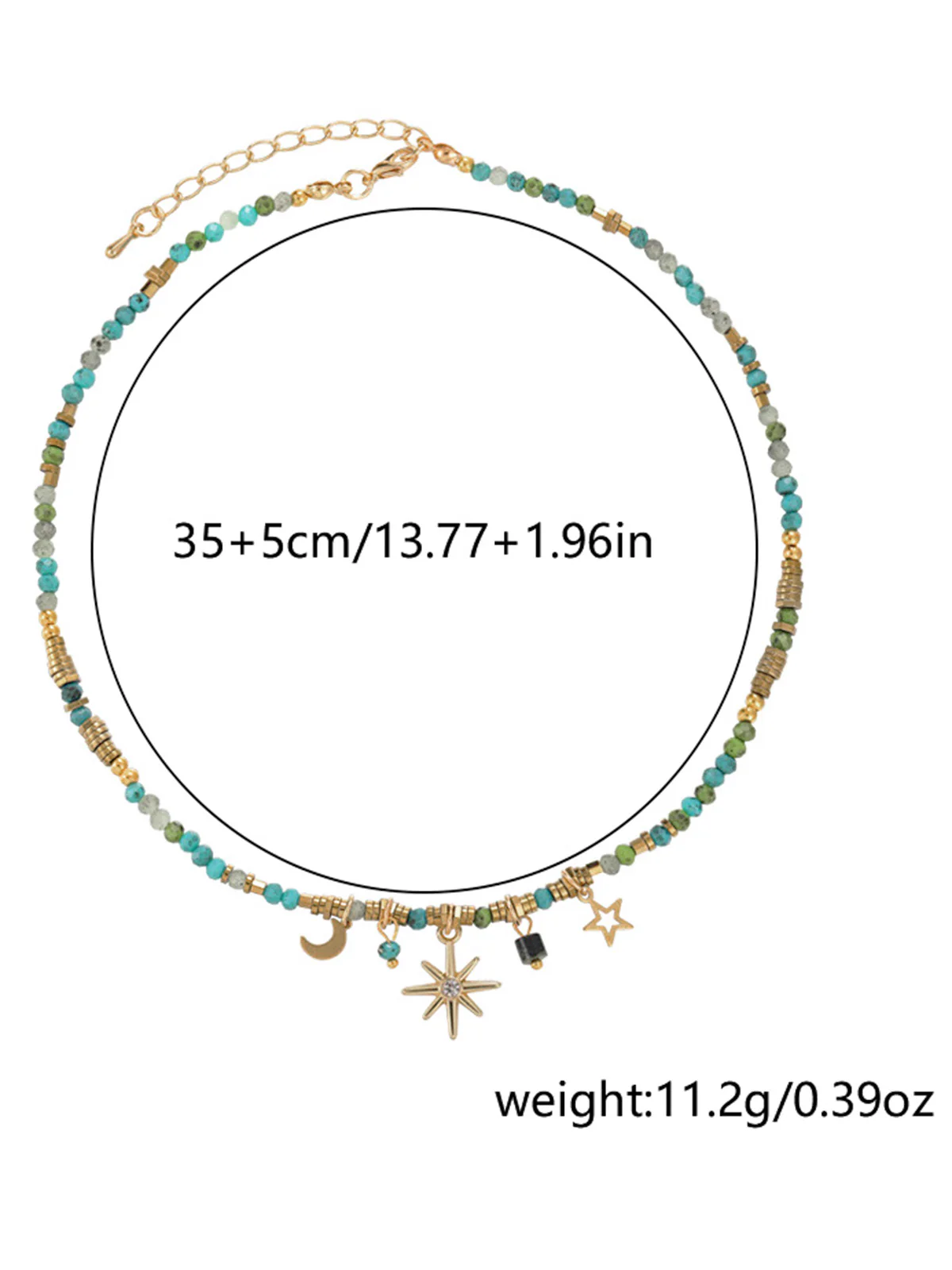 Turquoise Beaded Boho Star Moon Sun Pendant Necklace - Image 5