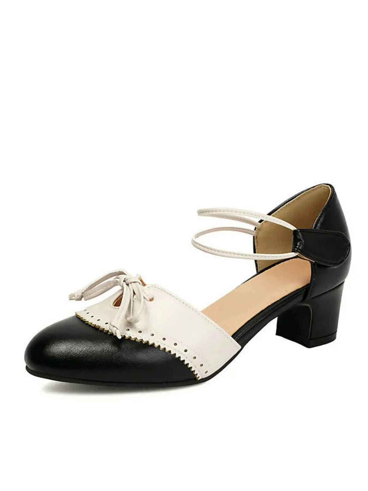 Two-Tone Bow Block Heel Mary Jane Pumps - Image 7