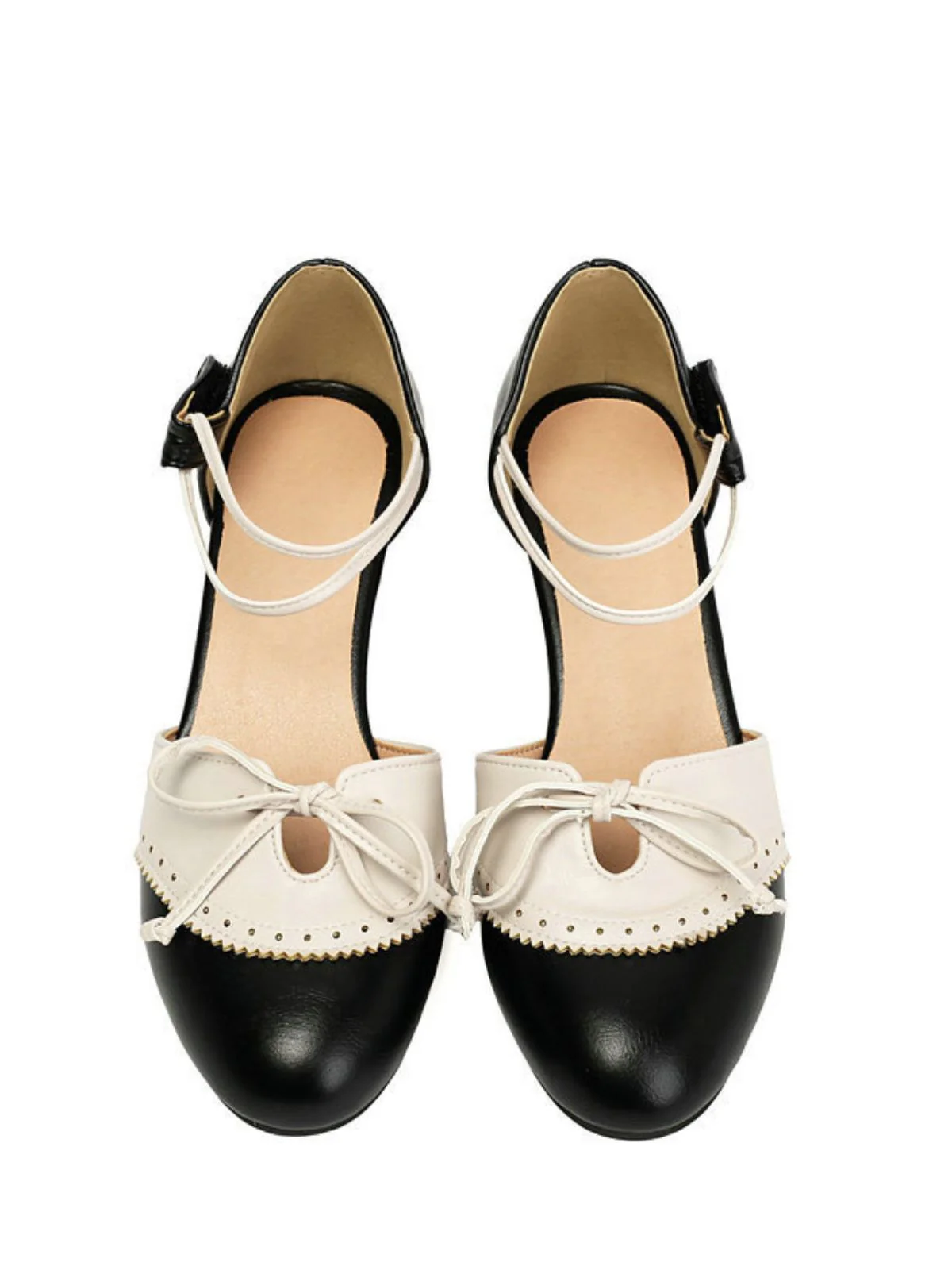 Two-Tone Bow Block Heel Mary Jane Pumps - Image 9