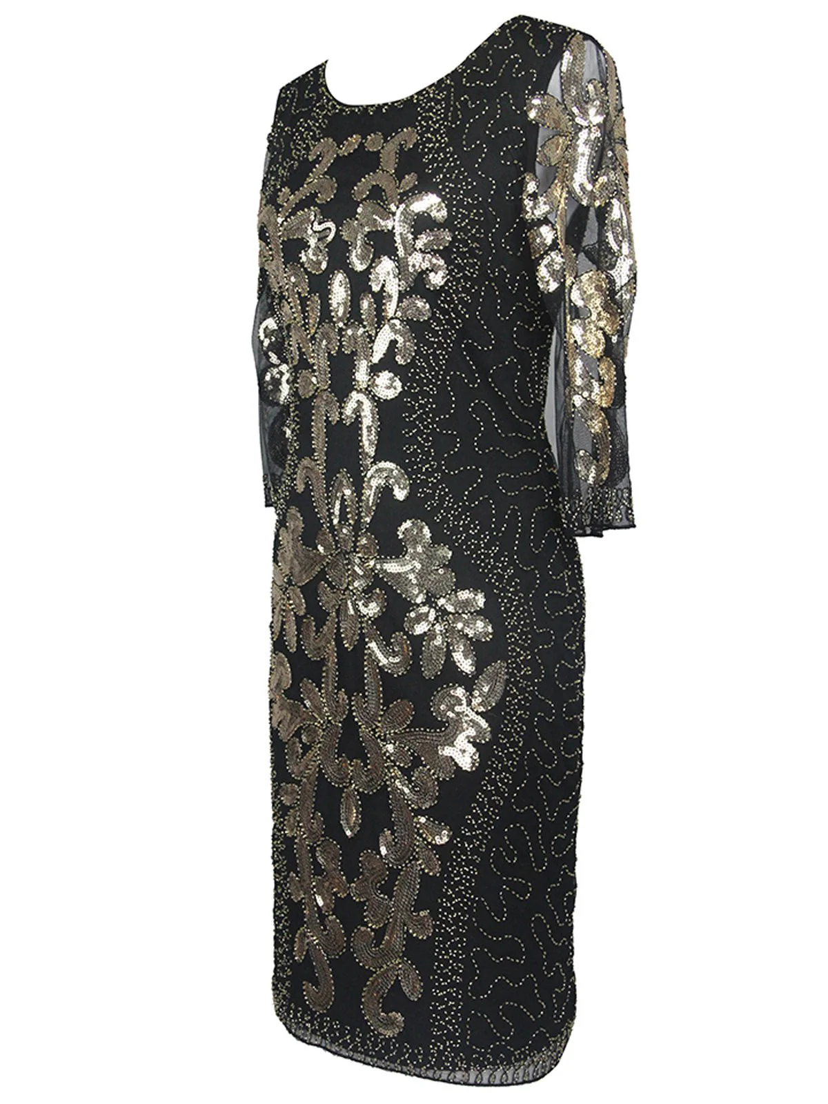 [US Warehouse] 1920s 3/4 Sleeve Mesh Sequin Gatsby Dress - Image 2