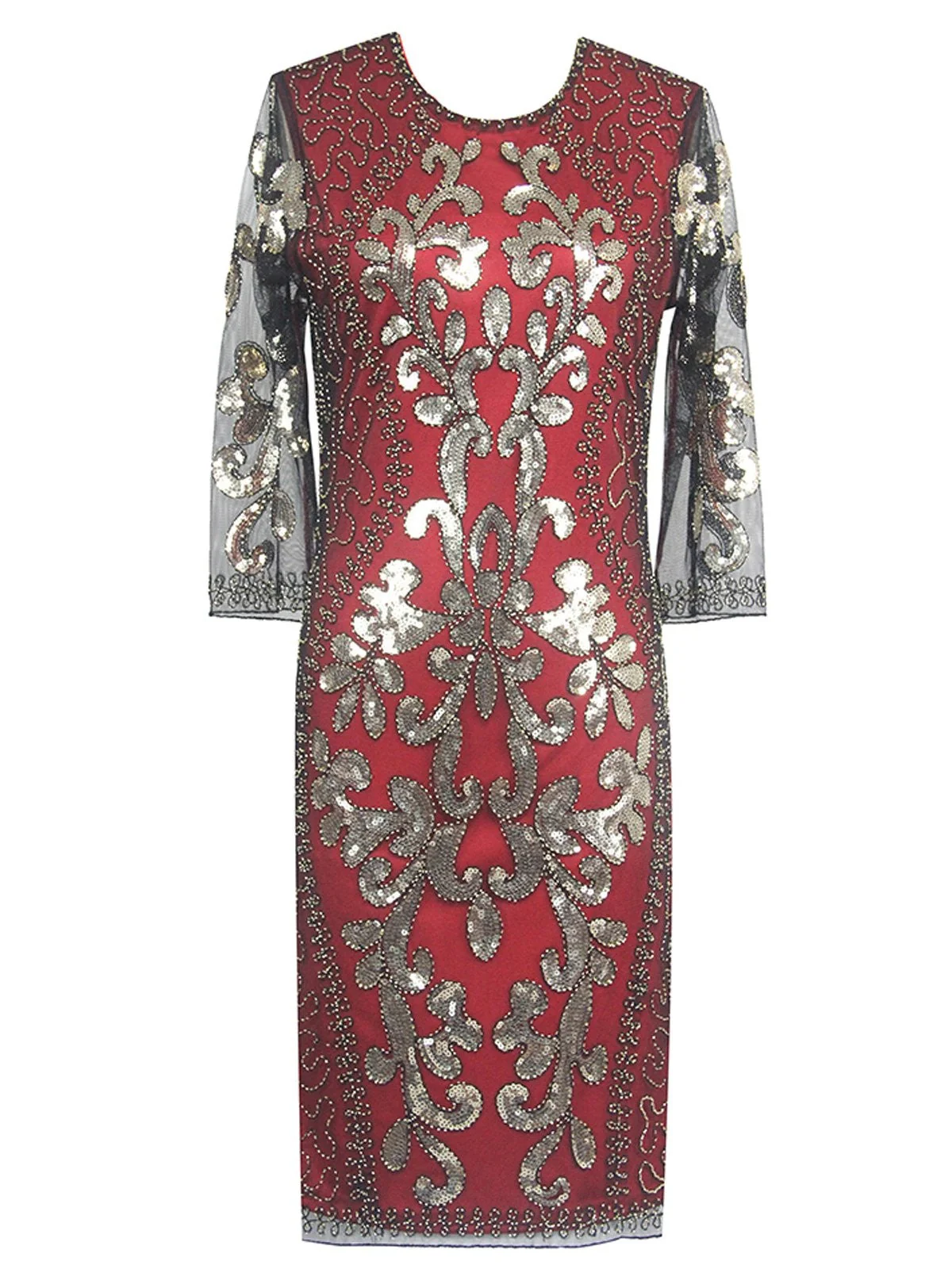 [US Warehouse] 1920s 3/4 Sleeve Mesh Sequin Gatsby Dress - Image 5