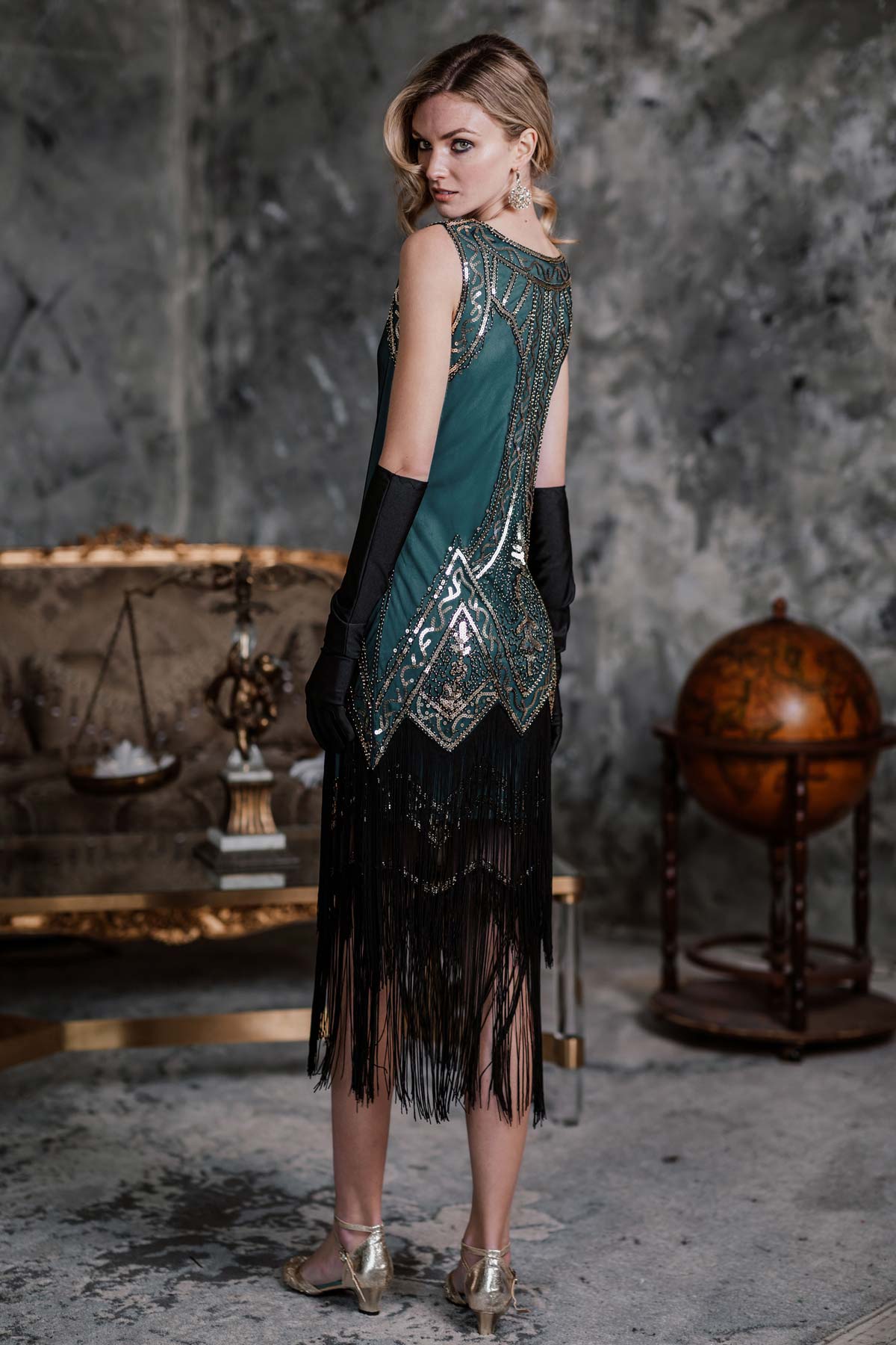 [US Warehouse] Blue 1920s Beaded Fringed Dress - Image 3