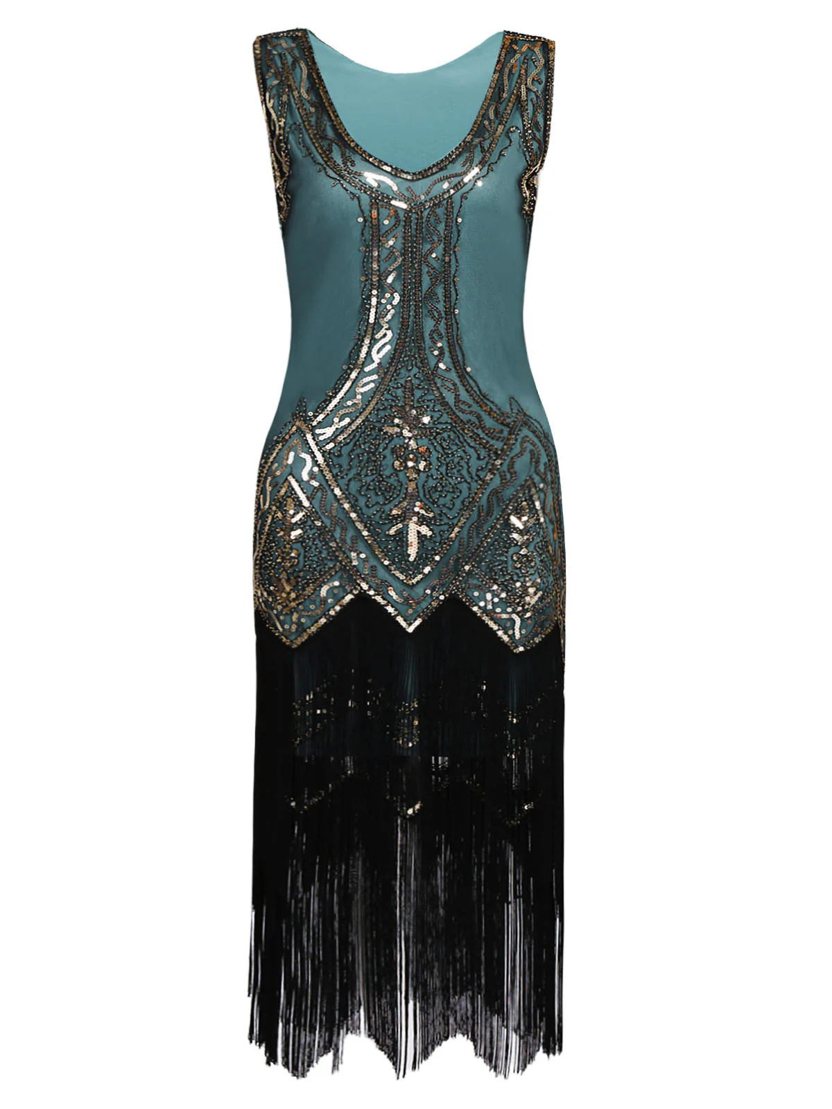 [US Warehouse] Blue 1920s Beaded Fringed Dress - Image 5