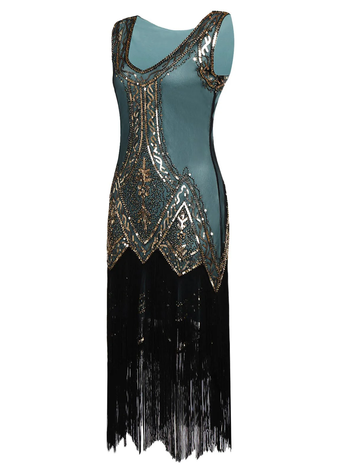 [US Warehouse] Blue 1920s Beaded Fringed Dress - Image 6