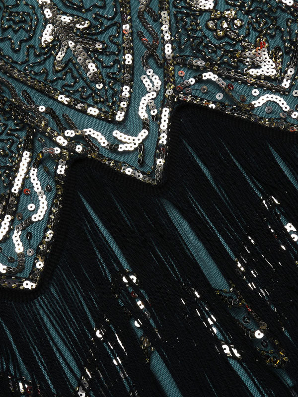 [US Warehouse] Blue 1920s Beaded Fringed Dress - Image 9