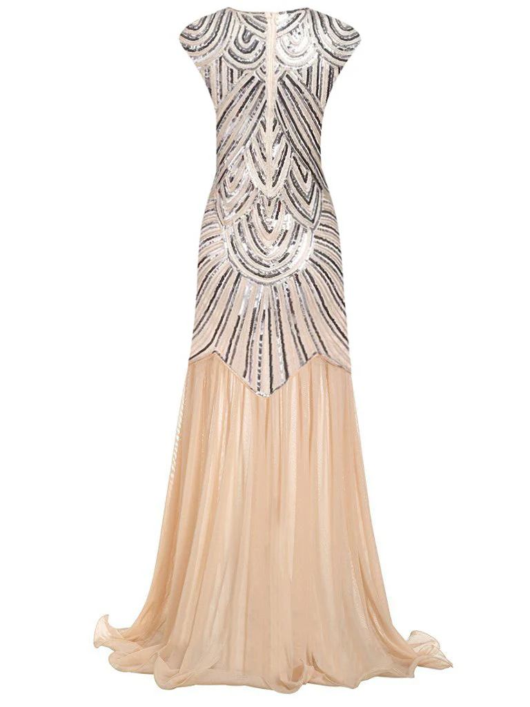 [US Warehouse] Pink 1920s Embroidery Sequin Maxi Dress - Image 3