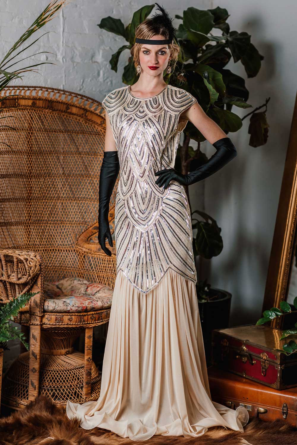 [US Warehouse] Pink 1920s Embroidery Sequin Maxi Dress - Image 4