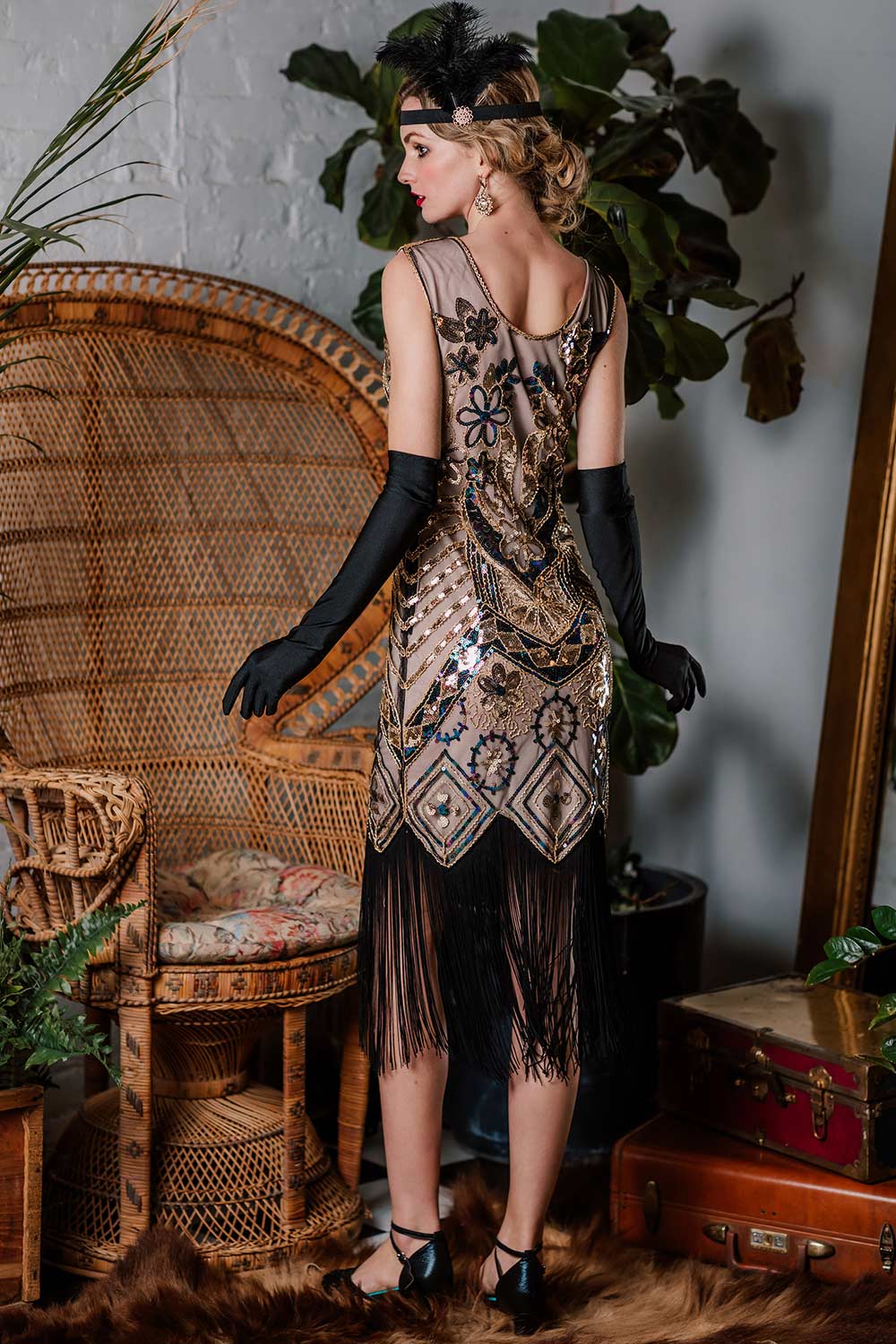 [US Warehouse] 1920s Floral Beaded Flapper Dress - Image 4