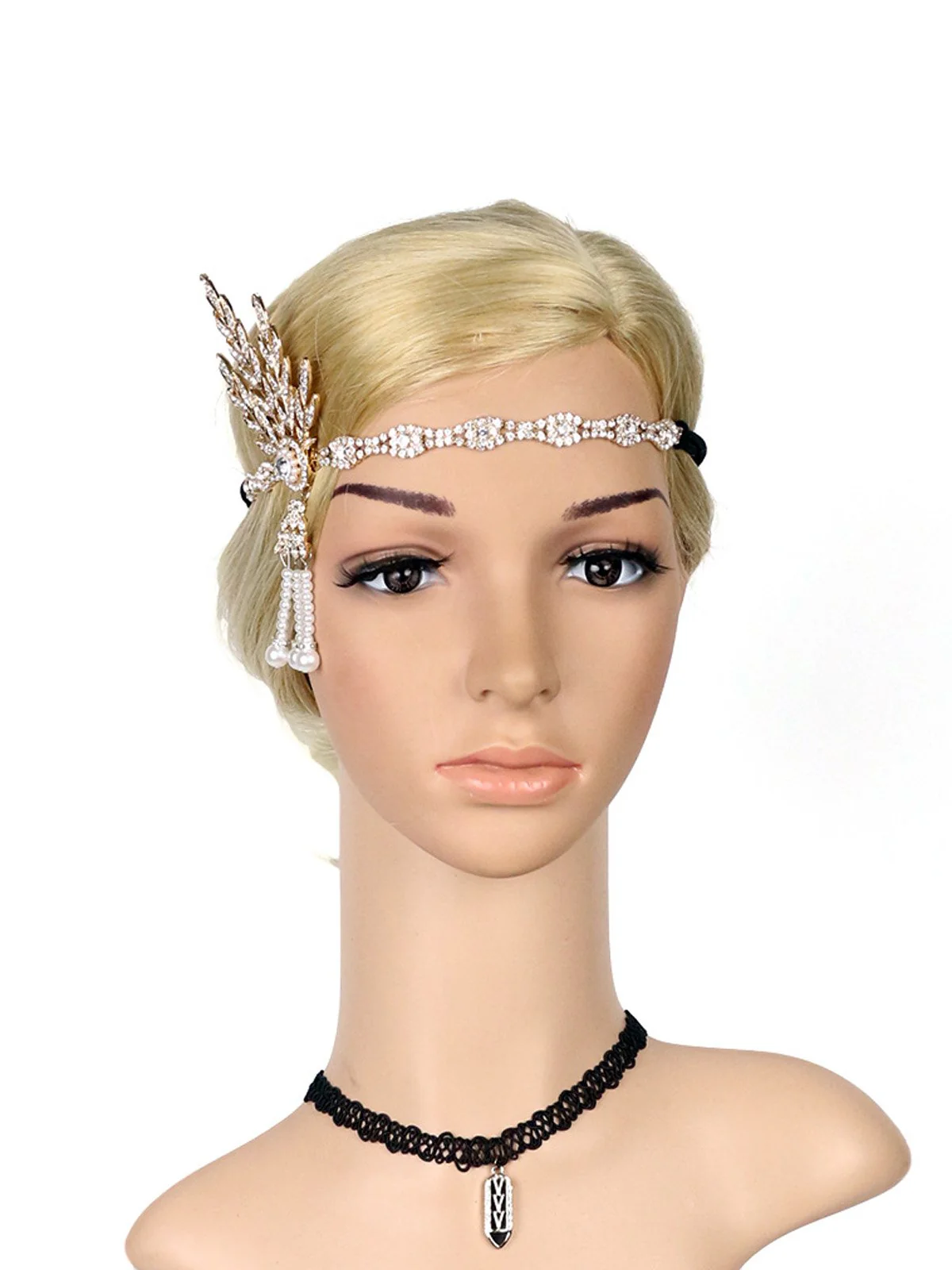 [US Warehouse] 1920s Fringe Pearl Rhinestone Headband - Image 3
