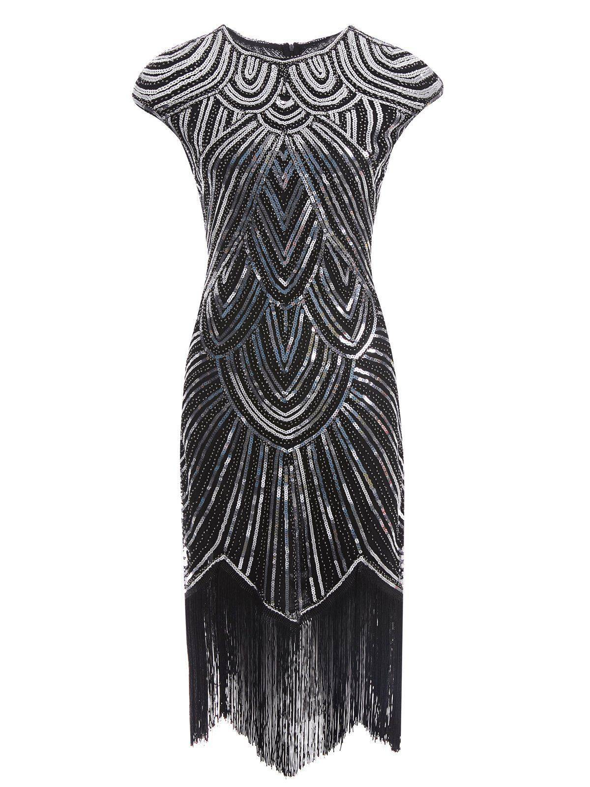 [US Warehouse] Wine Red 1920s Sequin Beaded Fringed Dress - Image 11