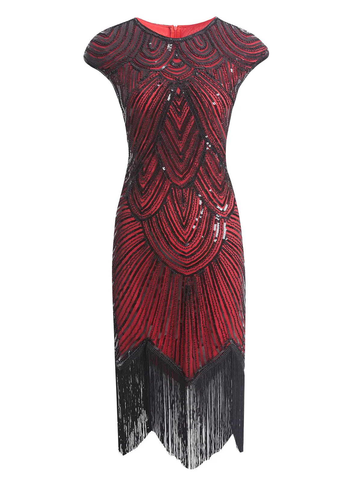 [US Warehouse] Wine Red 1920s Sequin Beaded Fringed Dress - Image 12