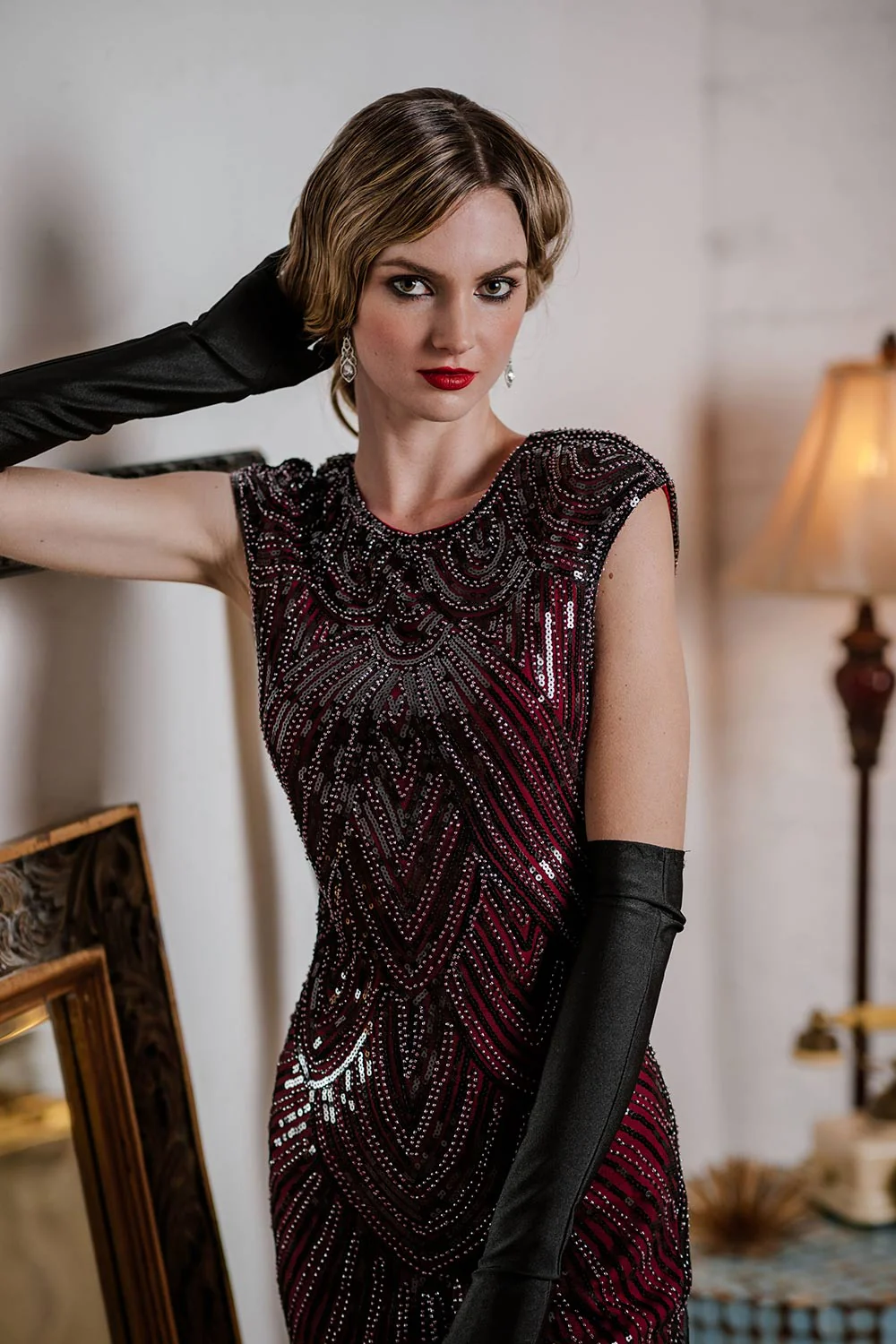 [US Warehouse] Wine Red 1920s Sequin Beaded Fringed Dress - Image 5
