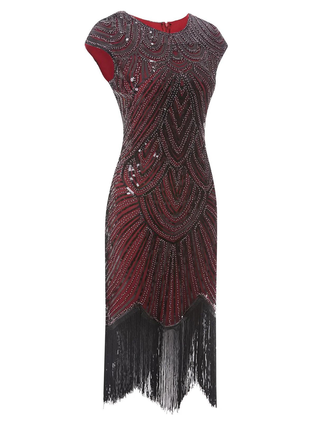 [US Warehouse] Wine Red 1920s Sequin Beaded Fringed Dress - Image 6