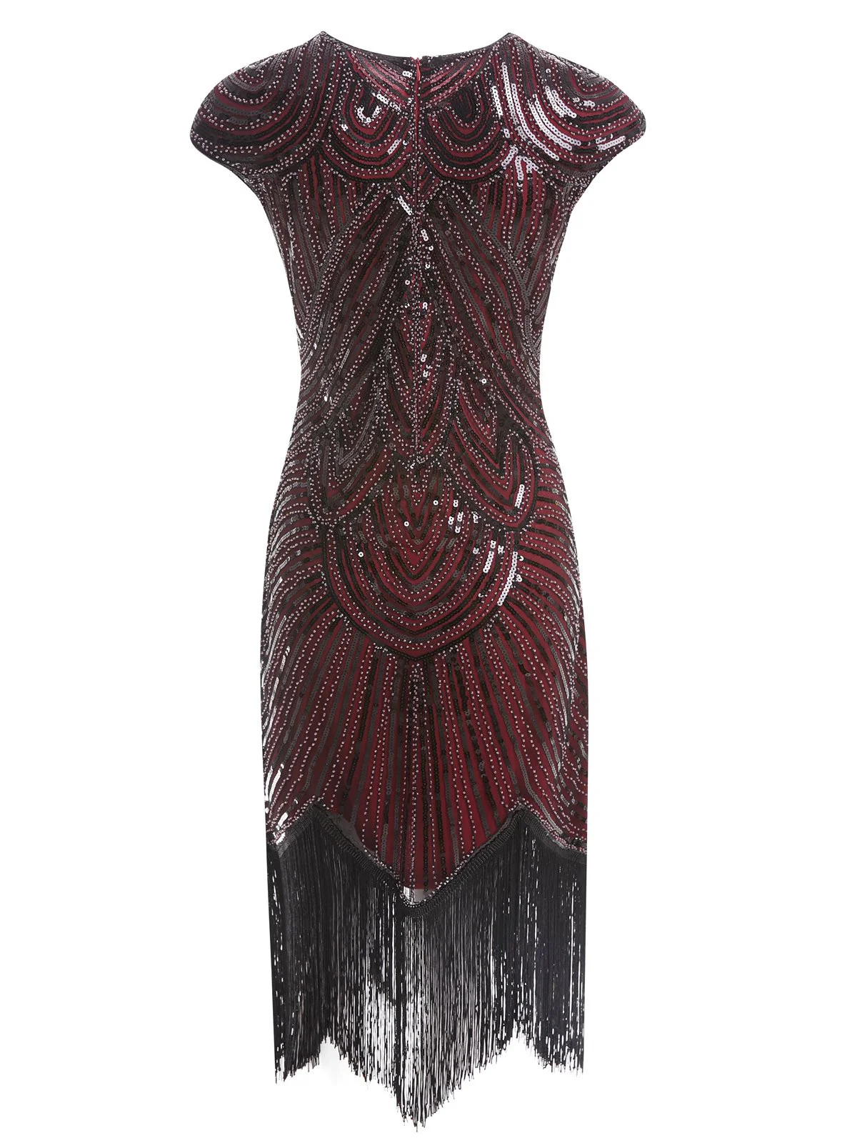[US Warehouse] Wine Red 1920s Sequin Beaded Fringed Dress - Image 7