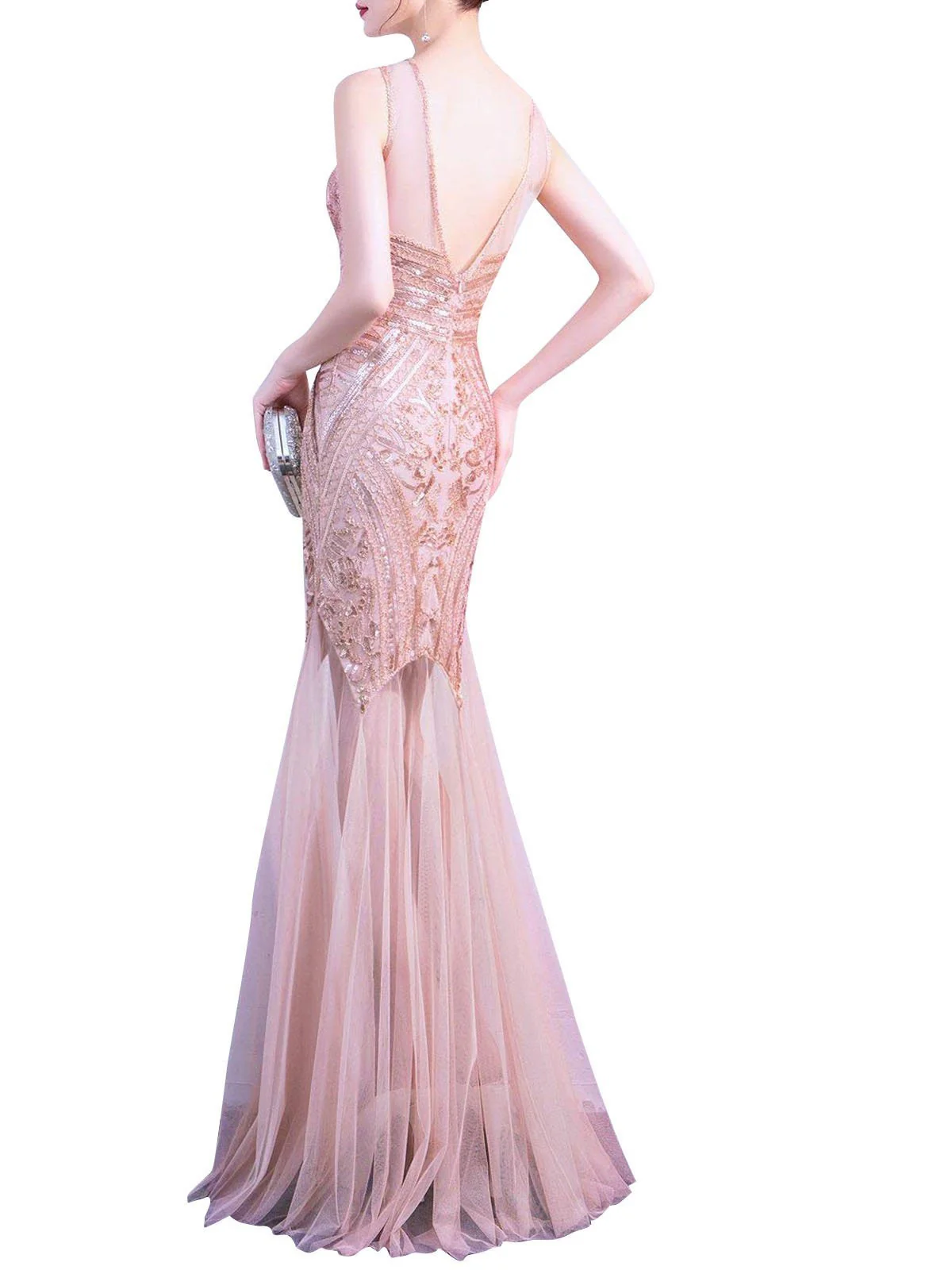 [US Warehouse] Pink 1920s Sequin Gatsby Long Dress - Image 2