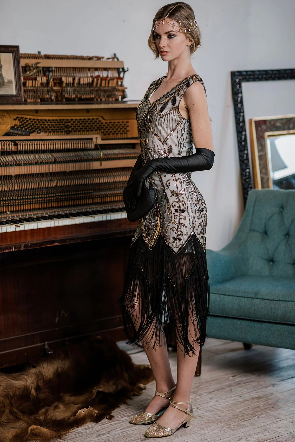 [US Warehouse] White 1920s Sequined Fringe Dress - Image 3