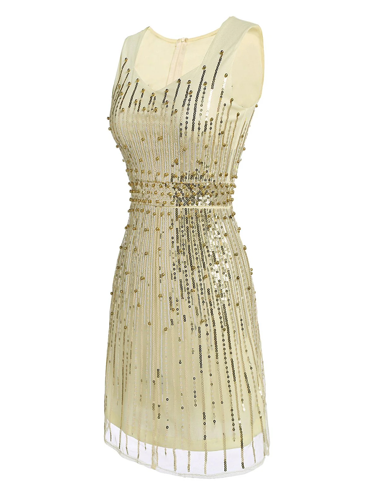 [US Warehouse] Beige 1920s Sequined Embellished Dress - Image 3
