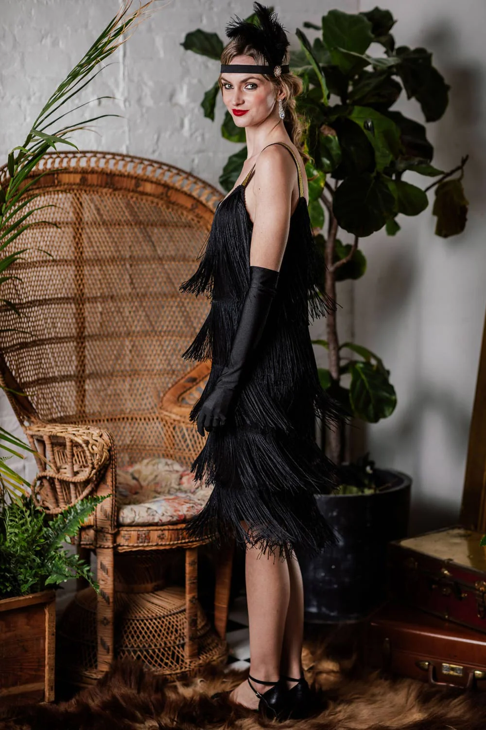[US Warehouse] Belted Black 1920s Fringe Gatsby Dress - Image 3