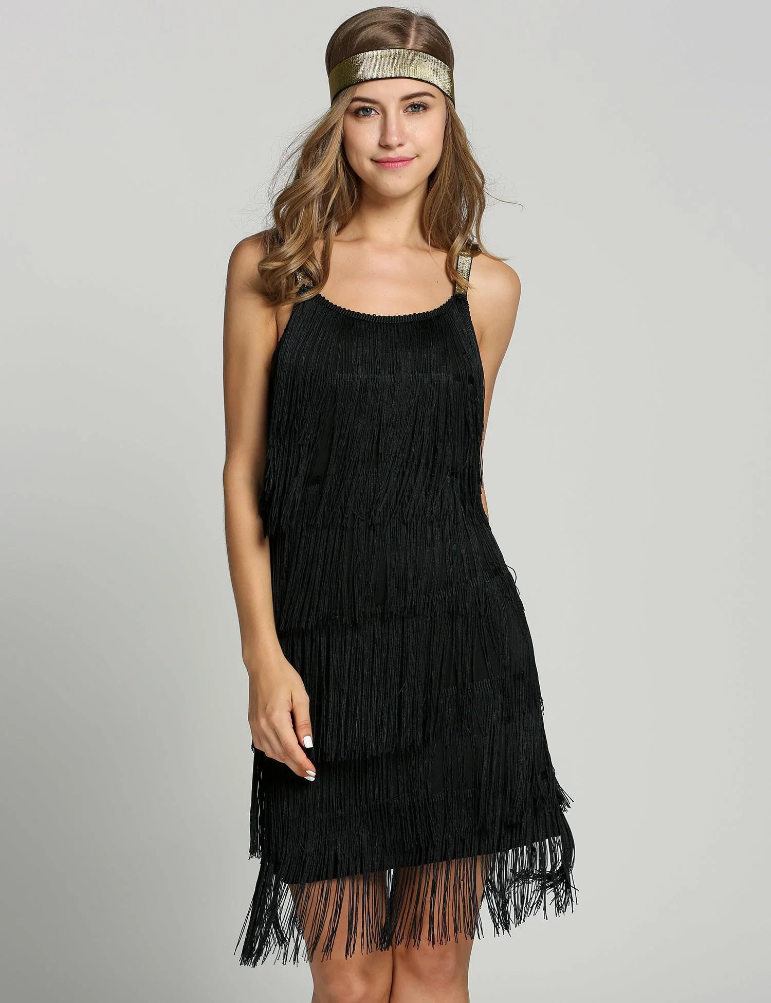 [US Warehouse] Belted Black 1920s Fringe Gatsby Dress - Image 5