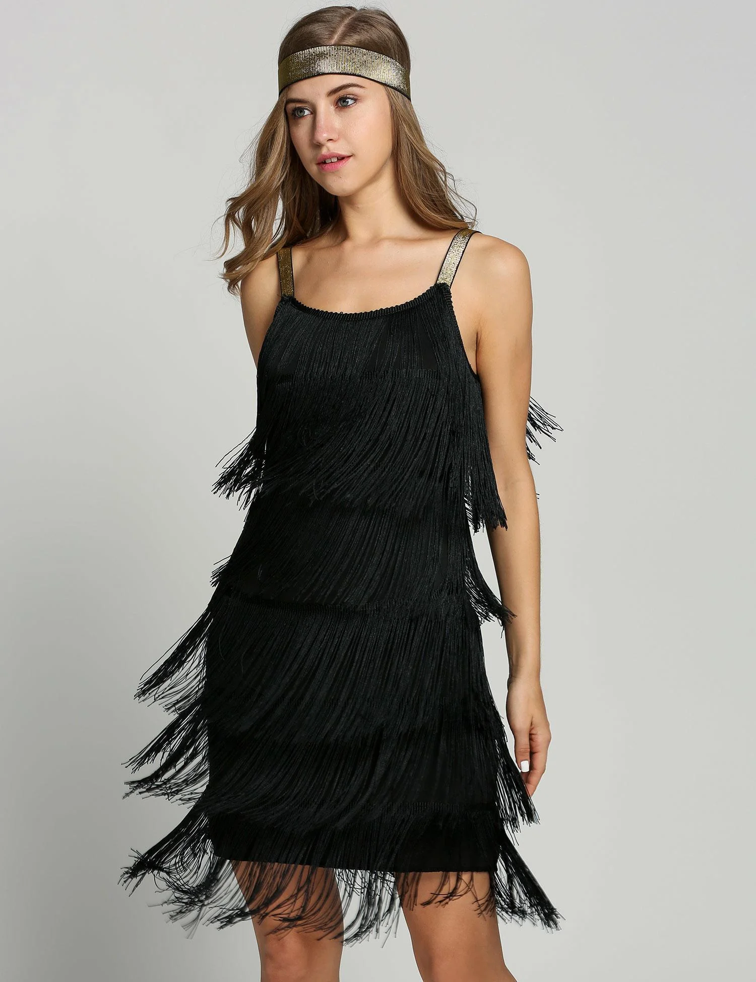 [US Warehouse] Belted Black 1920s Fringe Gatsby Dress - Image 7