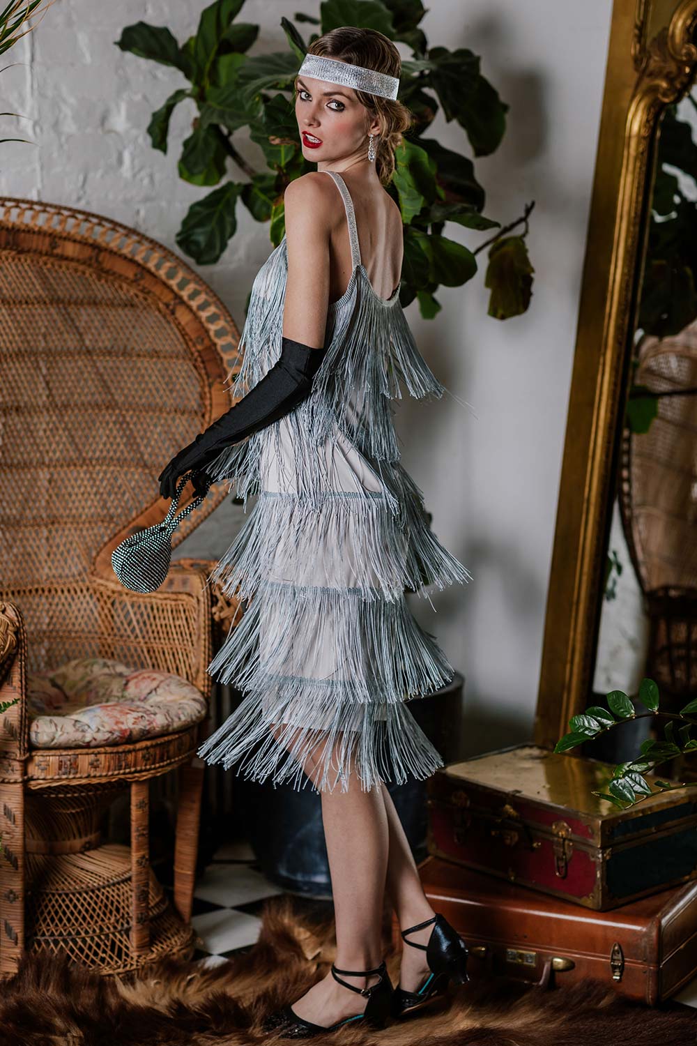 [Clearance] Belted Gray 1920s Fringe Gatsby Dress-US Warehouse - Image 4