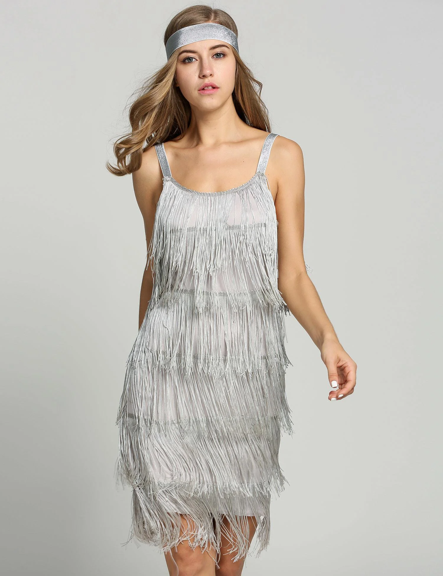 [Clearance] Belted Gray 1920s Fringe Gatsby Dress-US Warehouse - Image 5