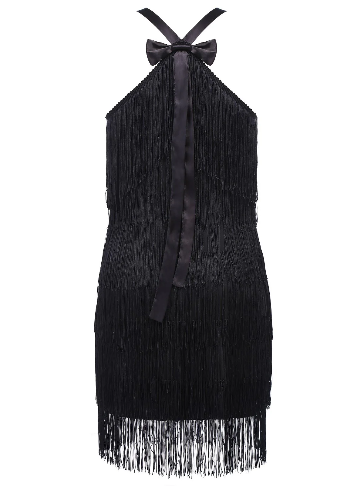 [US Warehouse] Black 1920s Back Bow Tassel Flapper Dress - Image 4