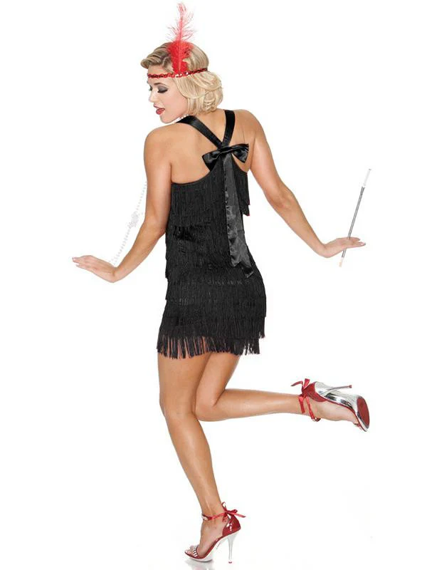 [US Warehouse] Black 1920s Back Bow Tassel Flapper Dress - Image 5