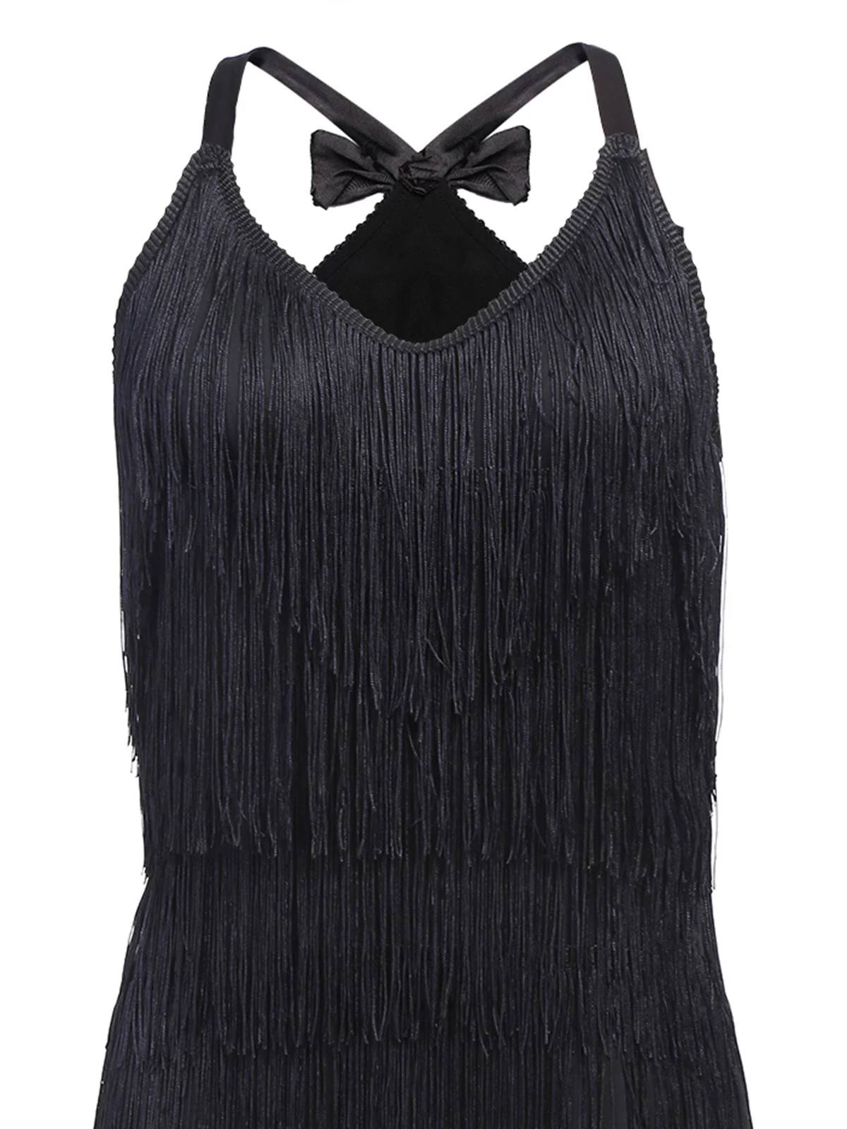 [US Warehouse] Black 1920s Back Bow Tassel Flapper Dress - Image 6